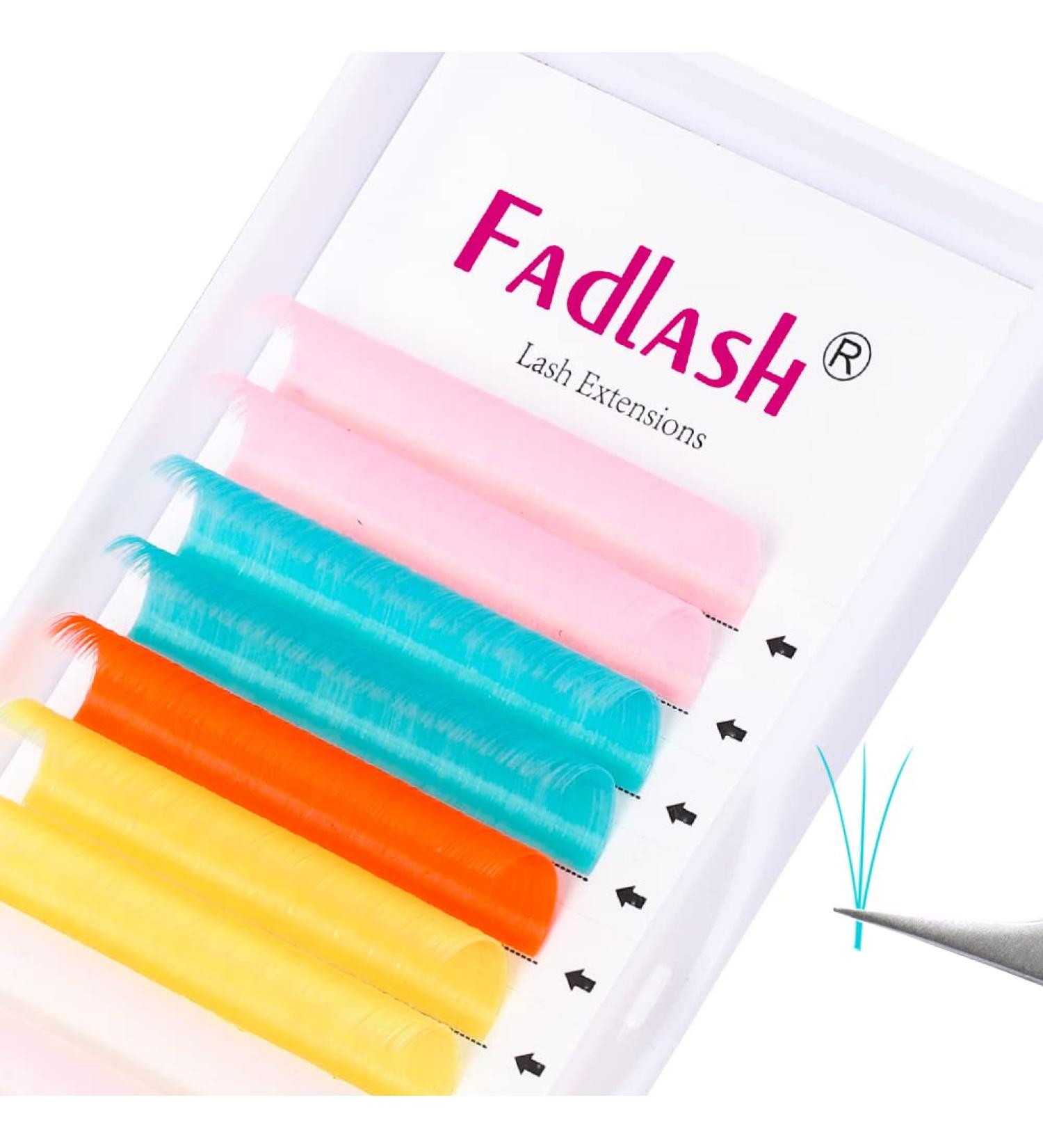 Neon Colored Volume Lash Extensions - Easy Fan 0.07-D 13mm - 8 Colors: Hot Pink, White, Blue, Orange, Gold, Purple, Yellow - UV Glow - Buy Online on GoSupps.com
