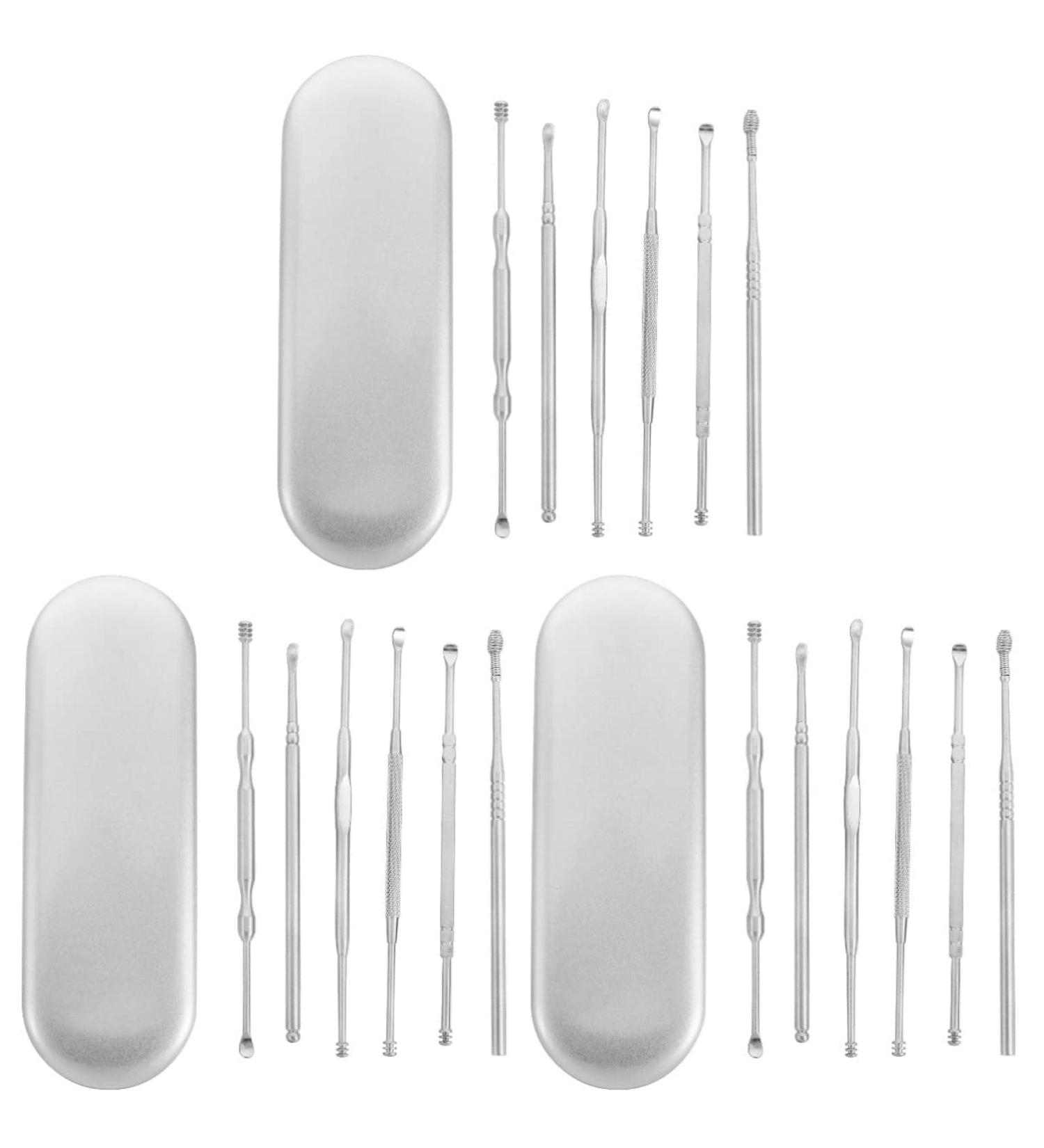 ULTECHNOVO 18 Pcs Ear Wax Removal Kit - Stainless Steel Ear Cleaner Set - Earwax Cleaning Tools - 17.5X6CMx3pcs Silverx3pcs - Buy Online on GoSupps.com