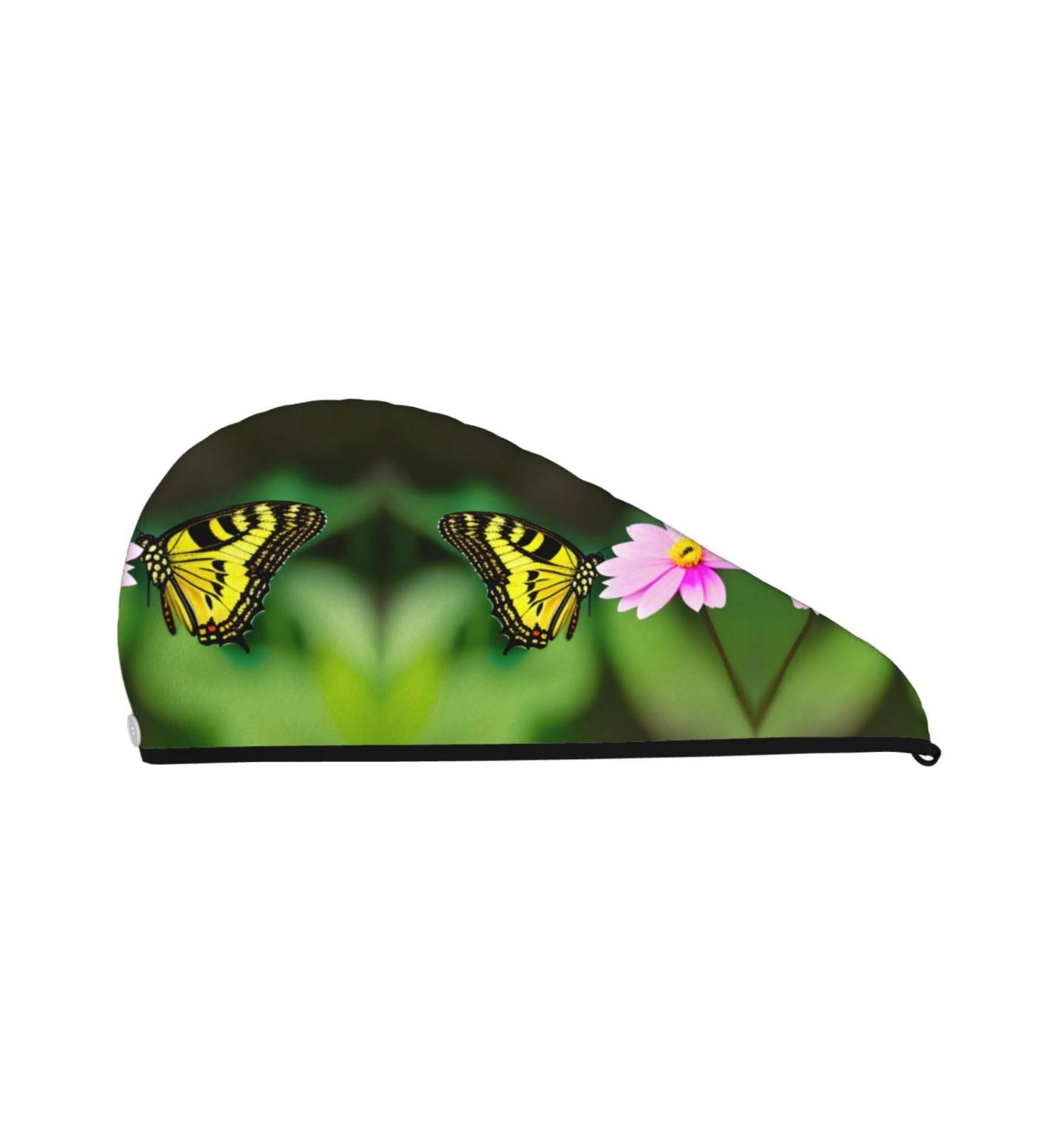 Spring Floral Butterfly Coral Velvet Dry Hair Cap Unisex Towel Wrap for Bathroom Pool Party & Beach Perfect Water Absorbent Hair Accessory - Buy Online on GoSupps.com