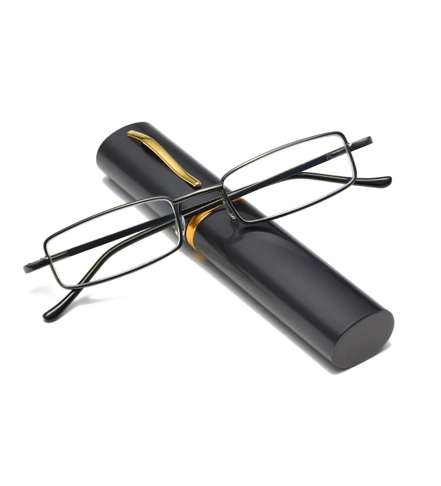 Hubeye Portable Metal Reading Glasses - Flexible Light Visual Aid Spring Hinge Classic Unisex 3.50 Diopters Dark Gray - Includes Case - Buy Online on GoSupps.com