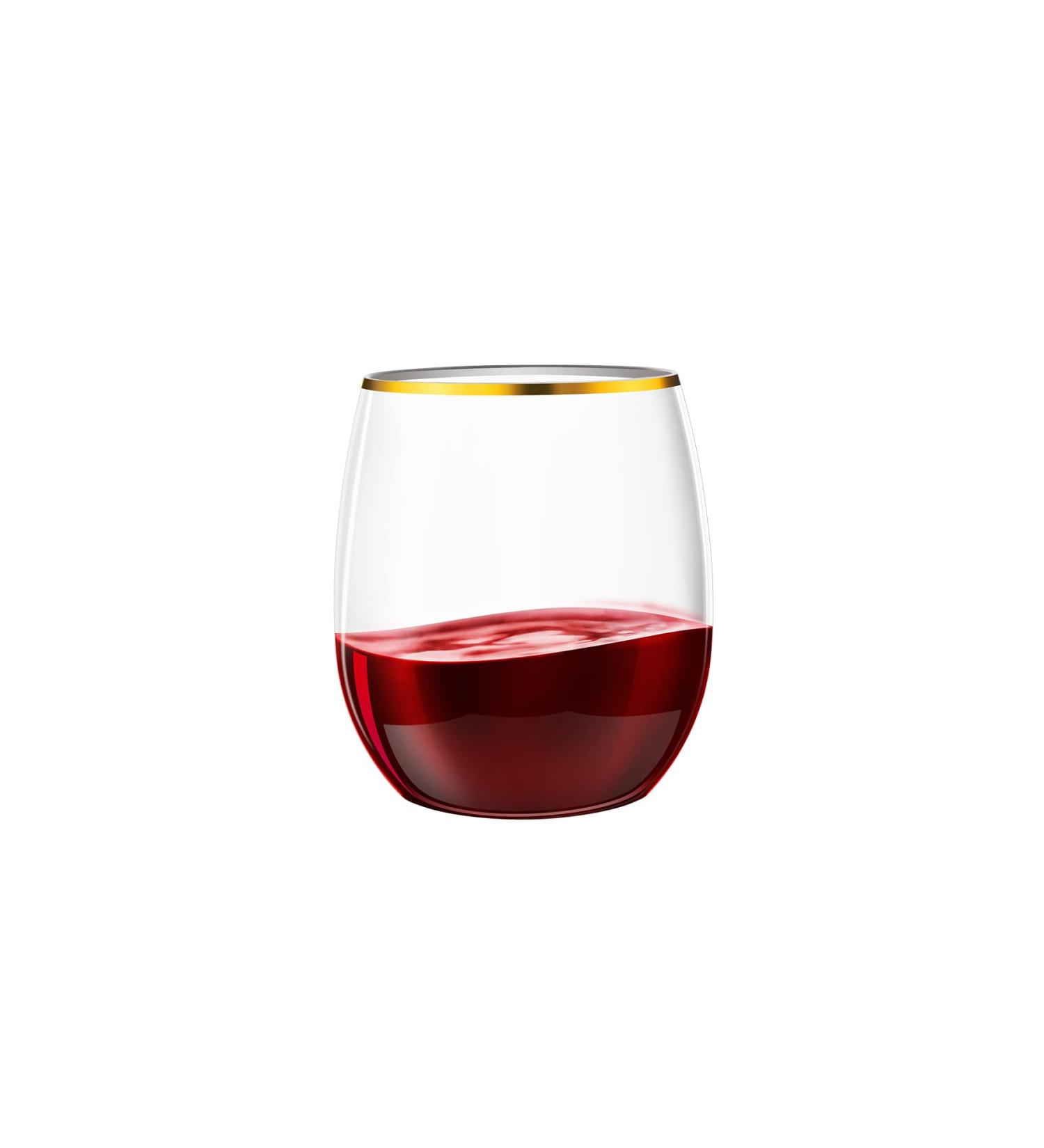 N9R 24 Pack Gold Rim Plastic Wine Glasses - 12oz Disposable Stemless Cups for Parties & Weddings - Buy Online on GoSupps.com