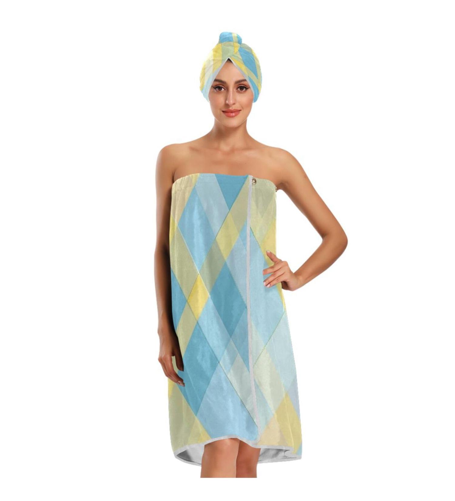 Buy Women's Towel Wrap Set of 3 - Adjustable Dry Fast Seamless Plaid Bath Body Wrap for Home & Travel - Buy Online on GoSupps.com