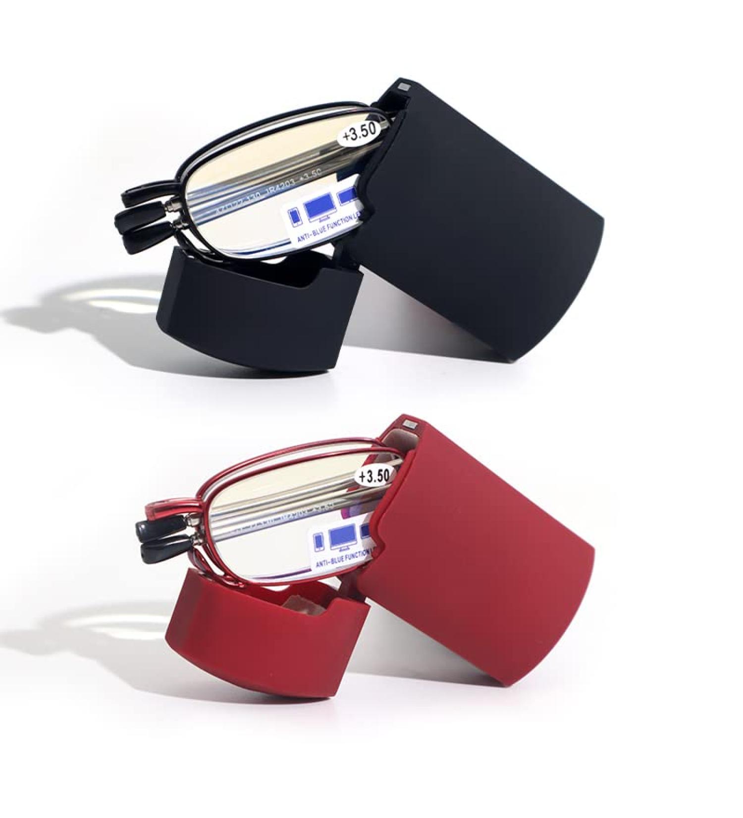 Compact Folding Reading Glasses - 2 Pair Set (Black & Red) with Cases - Unisex 2.50x Readers for Comfortable Reading - Buy Online on GoSupps.com