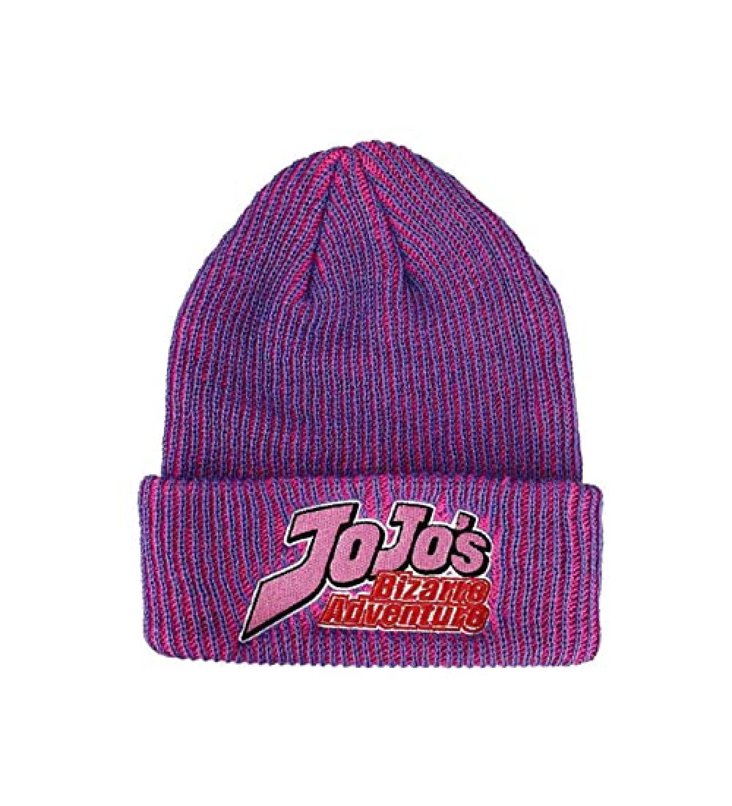 JoJos Bizarre Logo Flat Embroidery on Pink Purple Two-Tone Ribbed Acrylic Knitted Beanie Hat