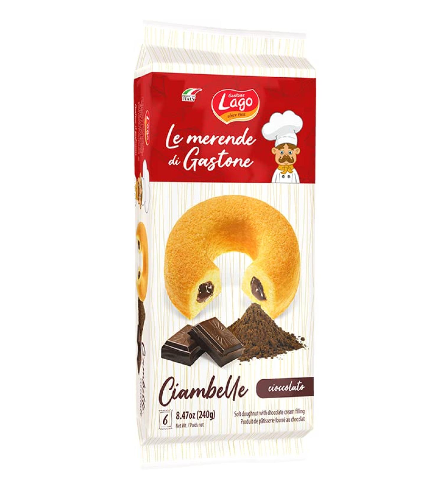 Italian Gourmet E.R. Gastone Lago Ciambelle Cioccolato Donuts Stuffed with Chocolate Cream 240g Pack Each Pack Contains 6 x 40g Donuts