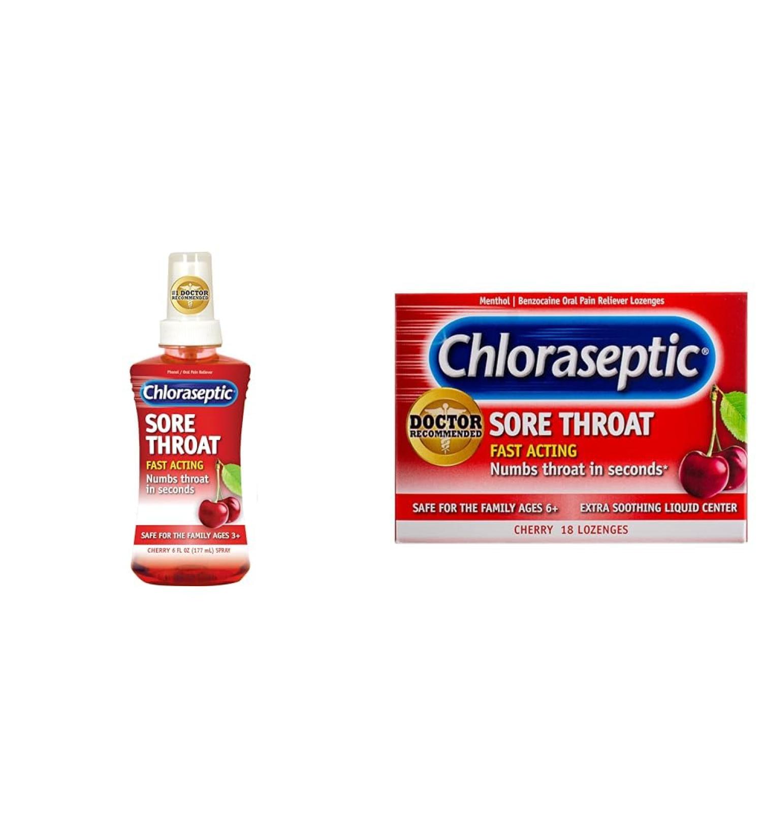 Chloraseptic Sore Throat Spray Cherry 6 fl oz 1 Bottle Sore Throat Lozenges Cherry 18 Count Cherry + Sore Throat Cherry 6 Fl Oz (Pack of 1) - Buy Online on GoSupps.com