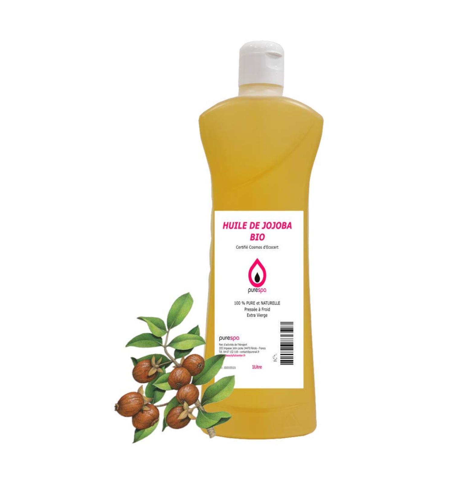 Purespa, Organic Jojoba Oil, 1 Liter, 100% Pure and Natural, Cold Pressed, Extra Virgin Cosmos Certified by Ecocert, Face, Body, Hair, Beard, Nails, Jojoba Oil