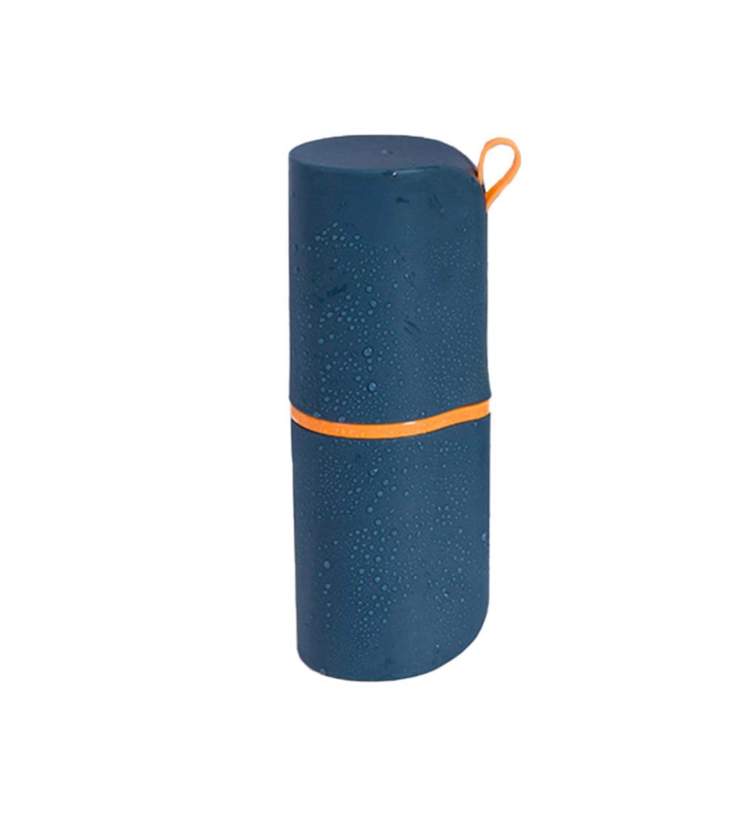 Dark Blue Portable Toothbrush Holder - Mini Trash Can & Clothespins Storage Cup for Travel | Clean & Tidy Organizer - Buy Online on GoSupps.com