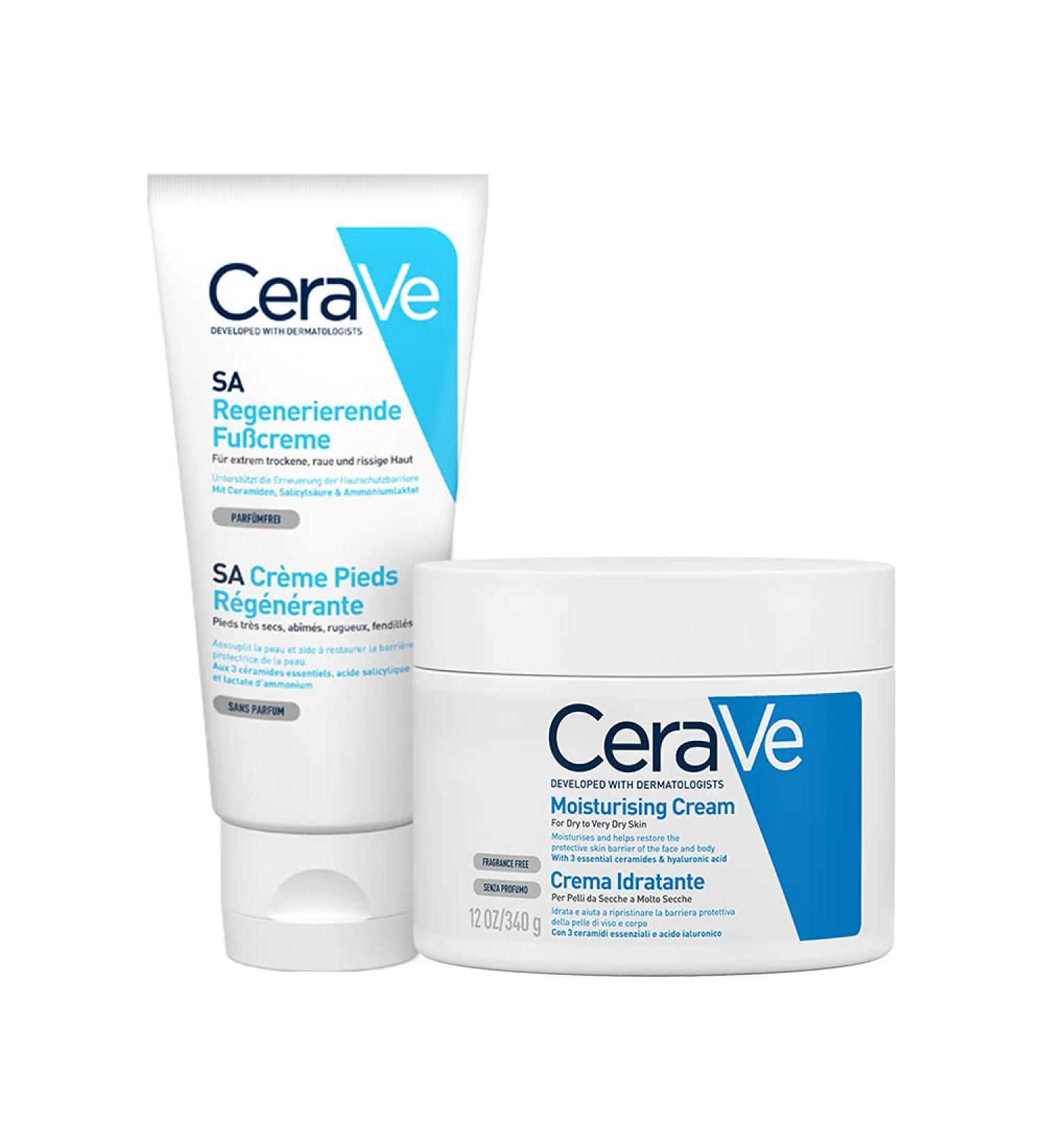 CeraVe Body and Foot Kit Face Moisturizing Cream for Dry Skin with Hyaluronic Acid 340g + SA Regenerating Foot Cream For Cracked Feet With Salicylic Acid 90ml - Buy Online on GoSupps.com