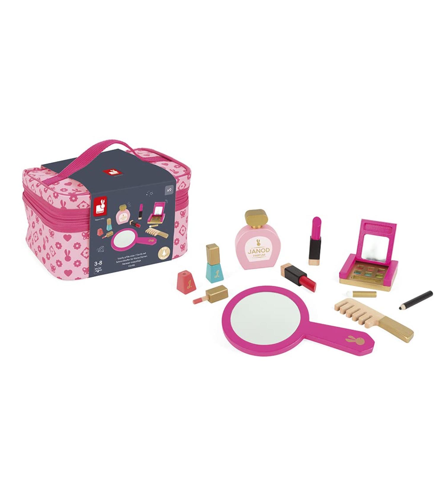 Janod P'tite Miss Vanity Case for Kids | 9 Solid Wood Accessories | Pretend Play Beauty Toy | J06514 - Pink - Buy Online on GoSupps.com