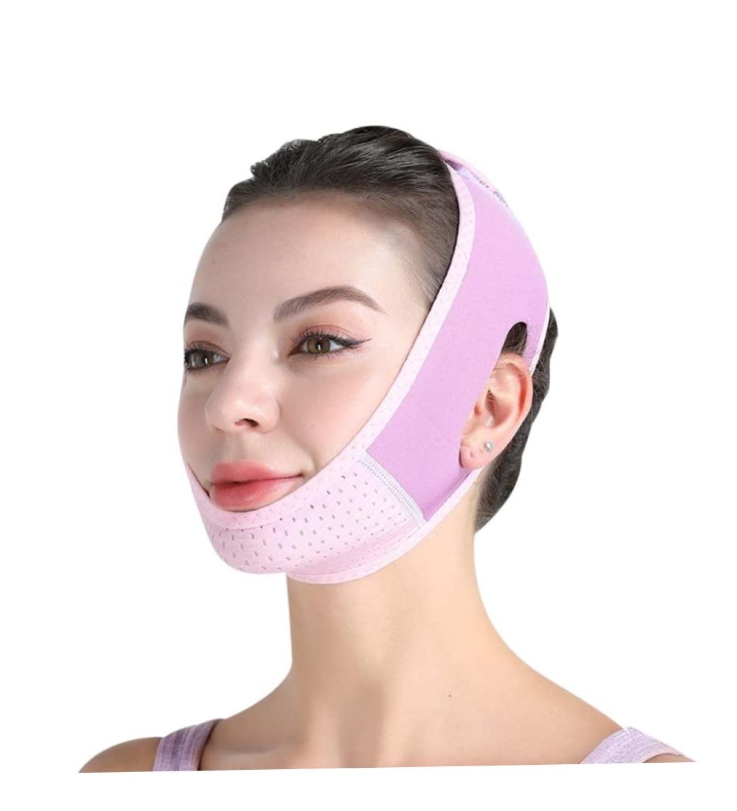 Double Chin Reducer V Line Facial Mask | Face Lifting Tape & Soft Chin Strap for Women - Restore Skin Elasticity - Purple - Buy Online on GoSupps.com