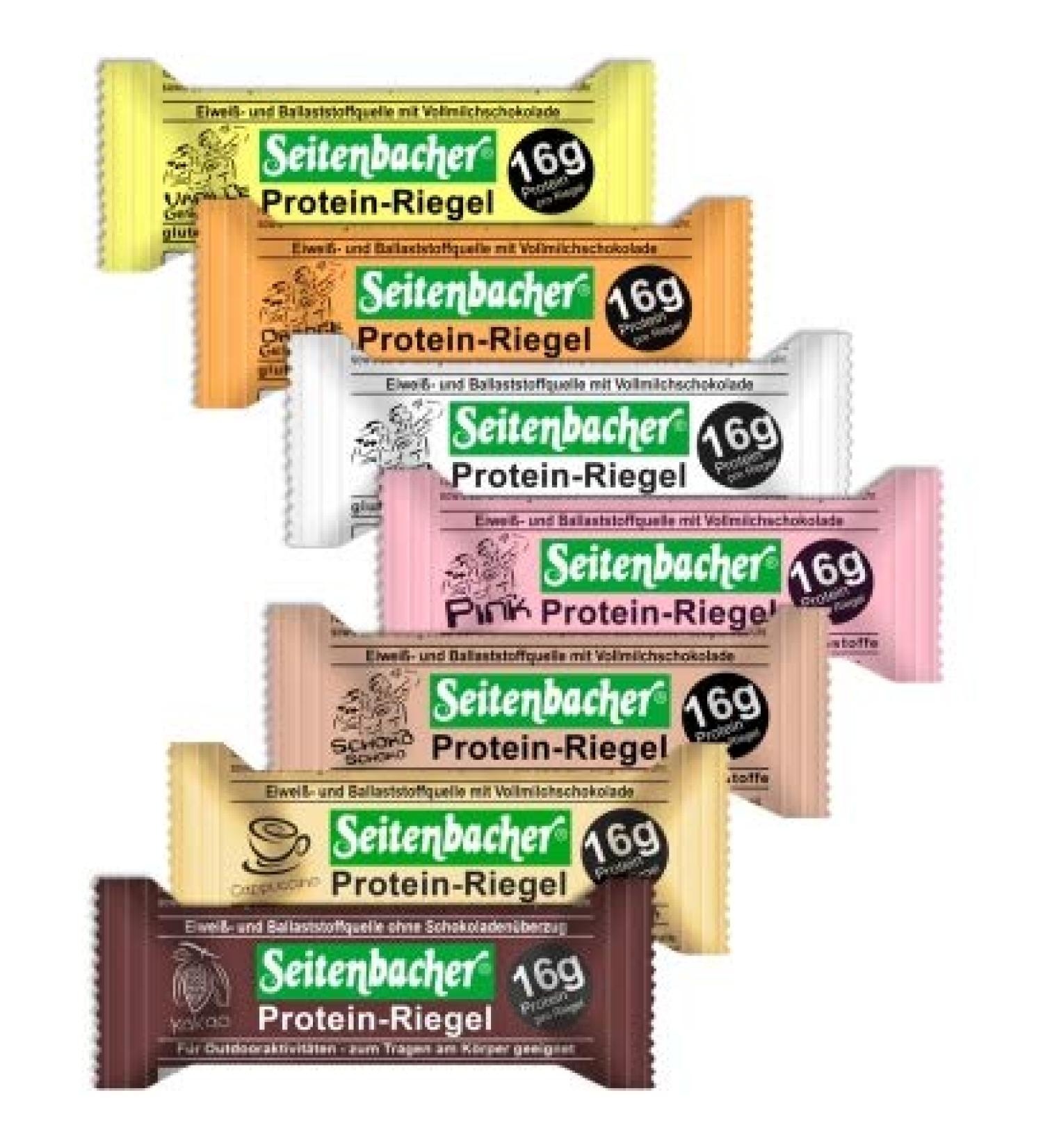 Seitenbacher Protein Bars Cappuccino Vanilla Orange Chocolate Strawberry Cocoa Mix 7 Pack
