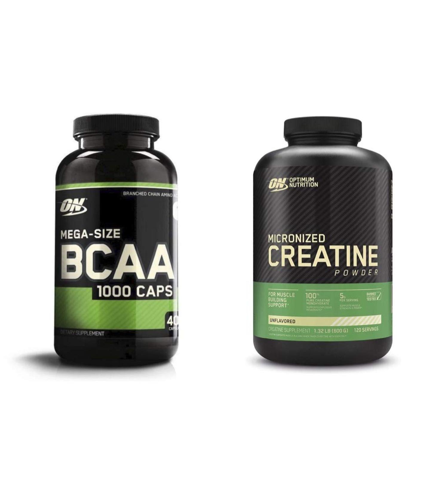 Optimum Nutrition Instantized BCAA Capsules, Keto Friendly Branched Chain Essential Amino Acids (400 Count) with Micronized Creatine Monohydrate Powder, Unflavored (120 Servings) - Bundle Pack