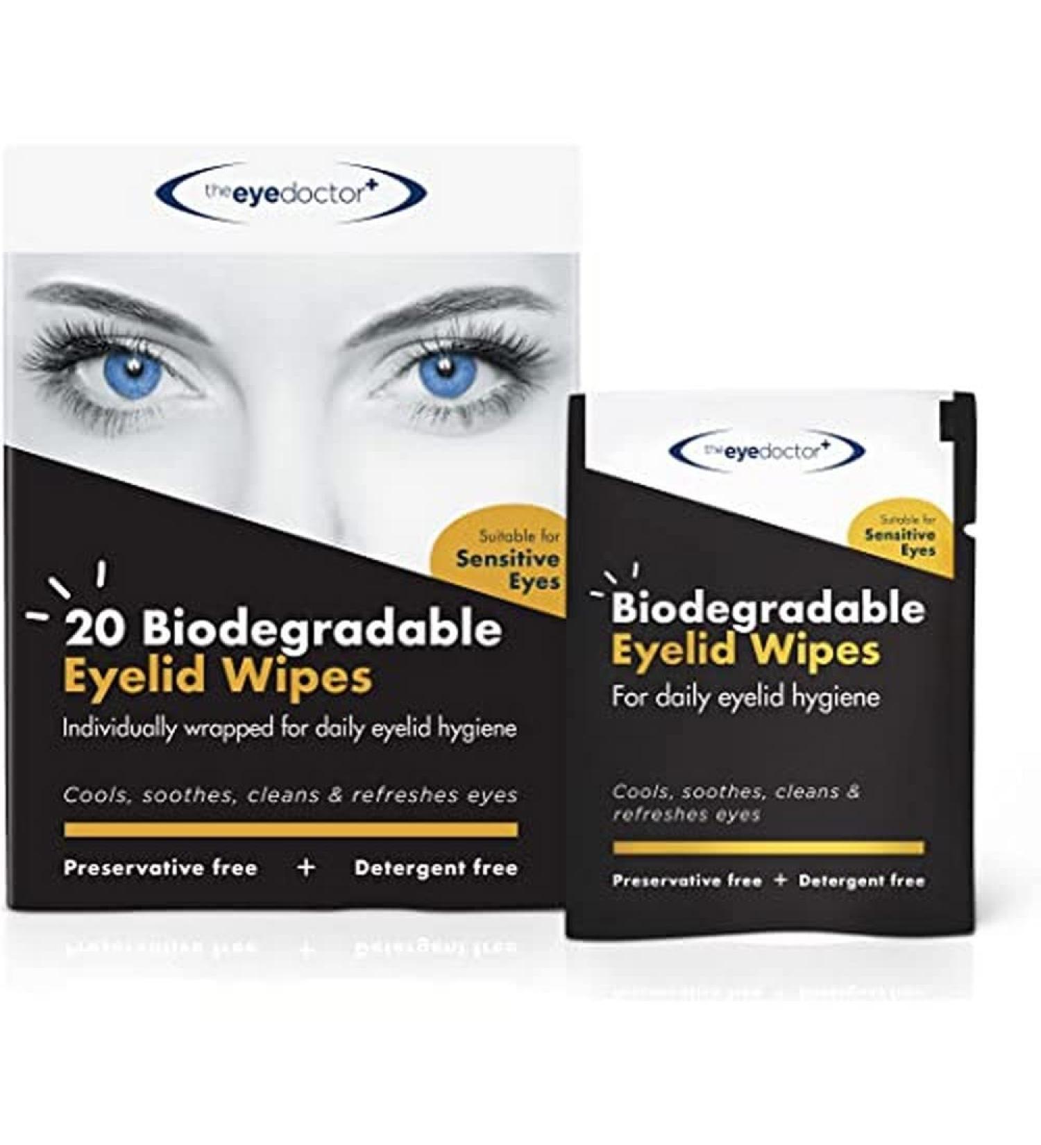 Eye Doctor Eyelid Wipes - 20 Single-Use, Biodegradable Wipes for Sensitive & Dry Eyes, Blepharitis, MGD - Detergent & Preservative-Free - Buy Online on GoSupps.com
