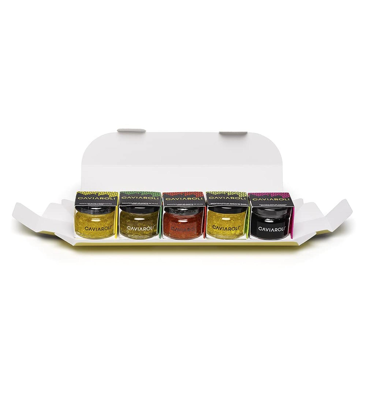 Buy Caviaroli Olive Oil Pearls Set of 5 Flavors (Virgin Extra Chilli Basil Wasabi Balsamic) Gourmet Dressing & Garnishing International Shipping - Buy Online on GoSupps.com