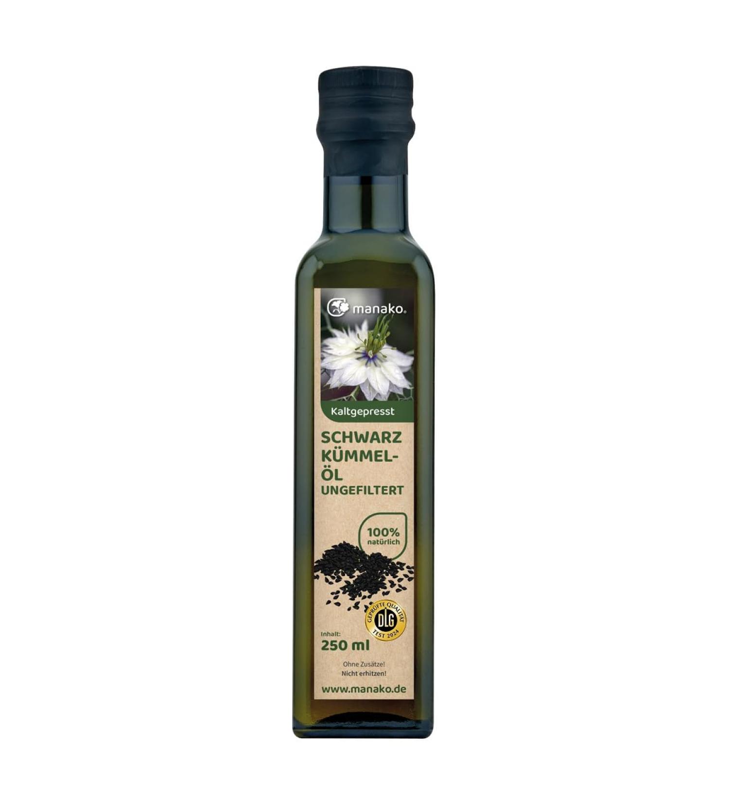 Manako Unfiltered Black Cumin Oil - Cold Pressed & 100% Pure 250ml Glass Bottle | International Shipping Available - Buy Online on GoSupps.com