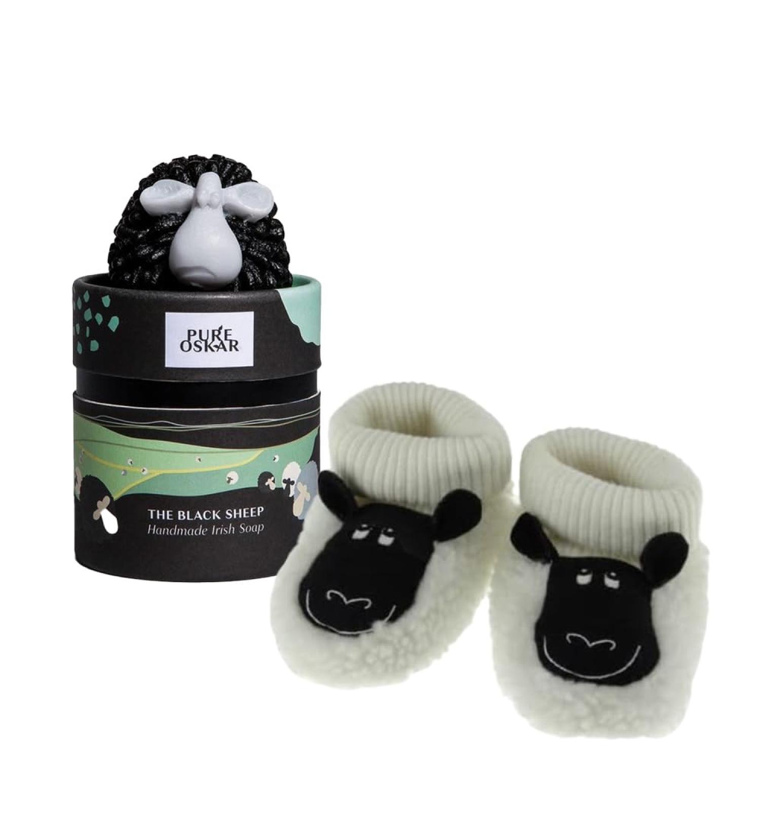 Set of 2 Handcrafted Natural Soap and Kids Booties Traditional Sheep Motif Sets for Kids Scotland Irish Gift