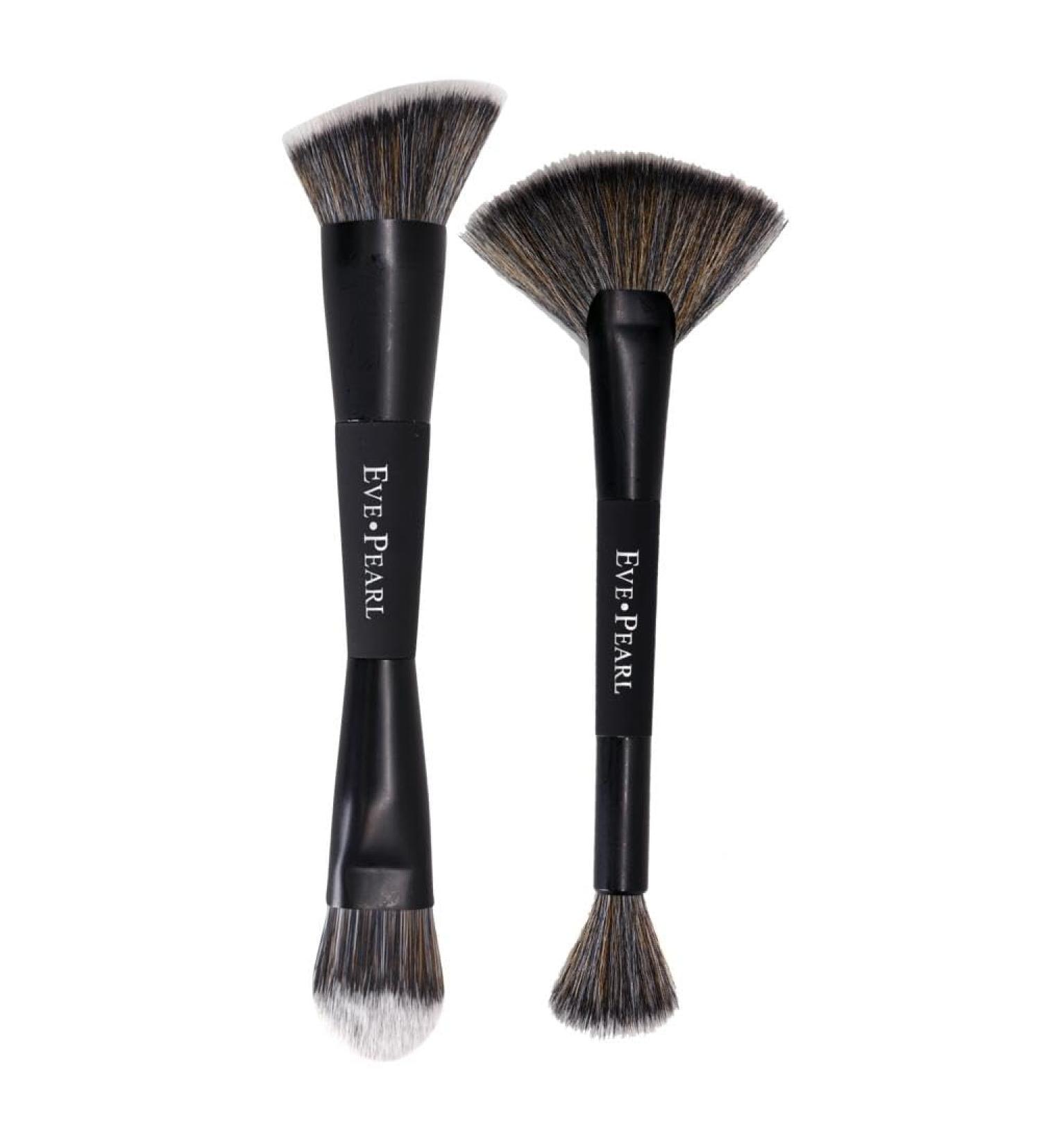EVE PEARL Dual Brush Set Contour Blending Fan Highlighter Must Have Makeup Brushes Set Of 2 Synthetic Cruelty Free Hypoallergenic