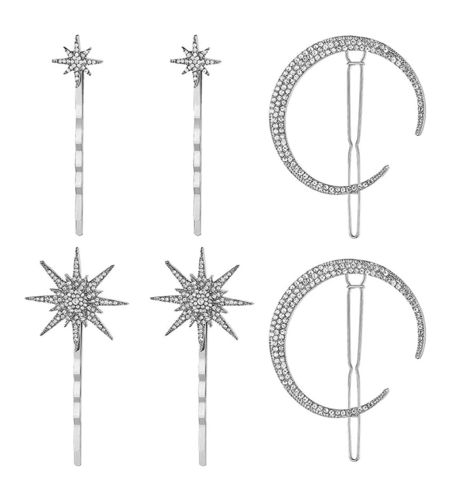 Uonlytech 2 Sets Hair Clip Set Moon Star Hair Pin Decorative Bobby Pin Moon and Star Bobby Star Barrettes Rhinestone Moon Barrettes Rhinestone Hair Accessories Hair Fork Metal Alloy Woman - Buy Online on GoSupps.com