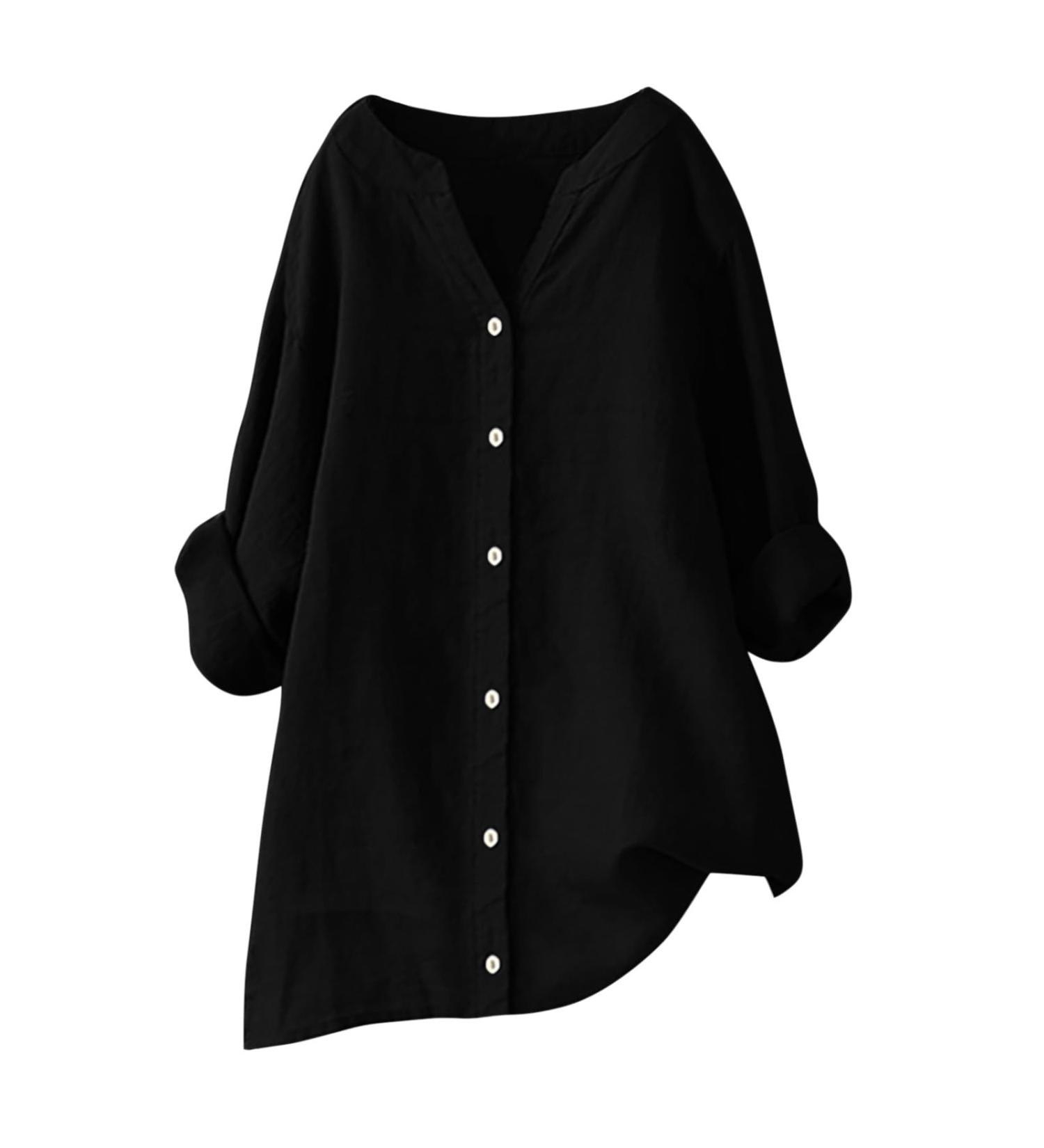 Linen Tops for Women Sale Casual Loose Fit Short Sleeve T Shirt Crewneck Retro Shirt Summer Tops Henley Plus Size Shirt Tunic Top Holiday Blouses 347-qppoj-black-b M - Buy Online on GoSupps.com