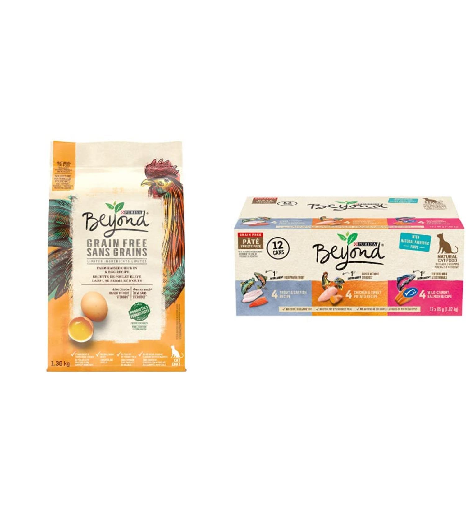 Beyond Grain Free Natural Dry & Wet Cat Food Variety Pack | Chicken & Egg Dry Food (1.36kg) + P t Wet Food (12x85g) - Buy Online on GoSupps.com