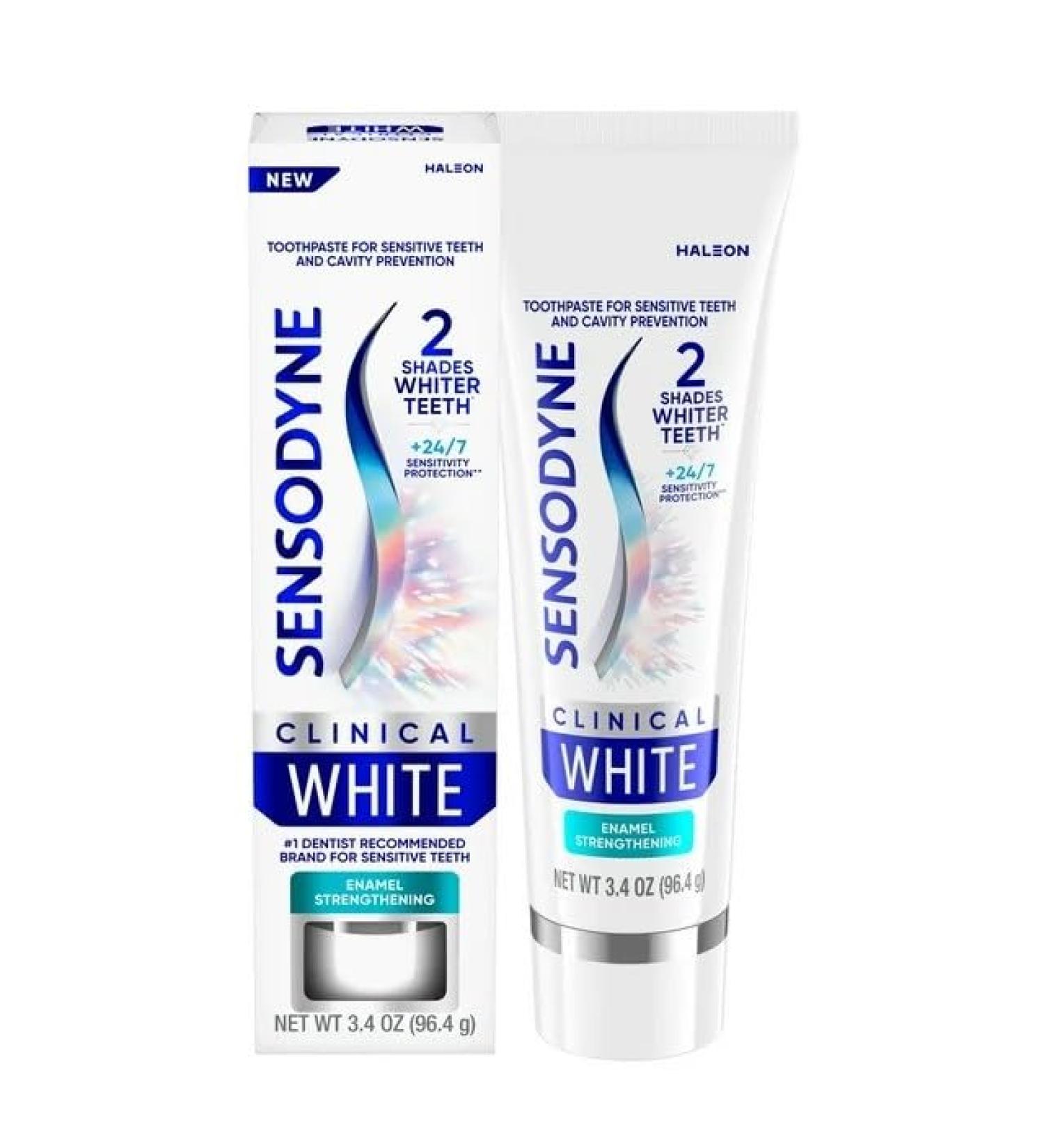 Sensodyne Clinical White Toothpaste for Sensitive Teeth - Enamel Strengthening Mint Flavor 3.4 oz (Pack of 2) - Buy Internationally - Buy Online on GoSupps.com