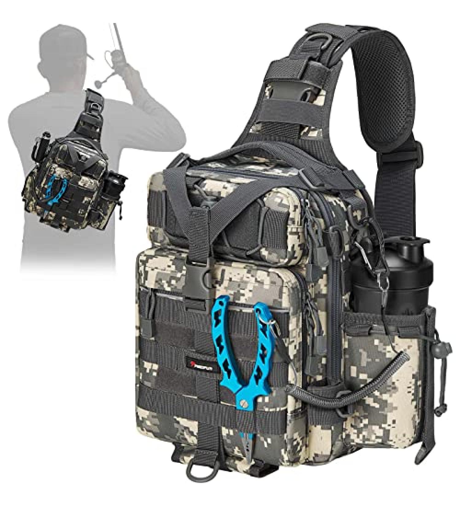 Piscifun Fishing Tackle Bag with Rod Holder | Lightweight Sling Pack for Fishing, Hiking & Hunting | Digital Camouflage | 11.8x8.3x4.0 inch - Buy Online on GoSupps.com