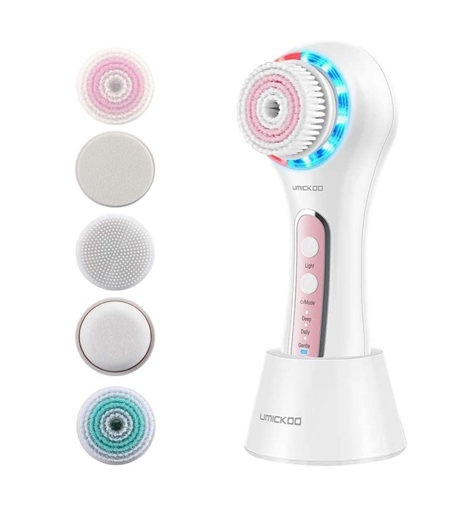 UMICKOO Rechargeable Facial Cleansing Brush with 5 Brush Heads - Waterproof Face Scrubber for Exfoliating, Massaging, and Deep Cleansing - Buy Online on GoSupps.com