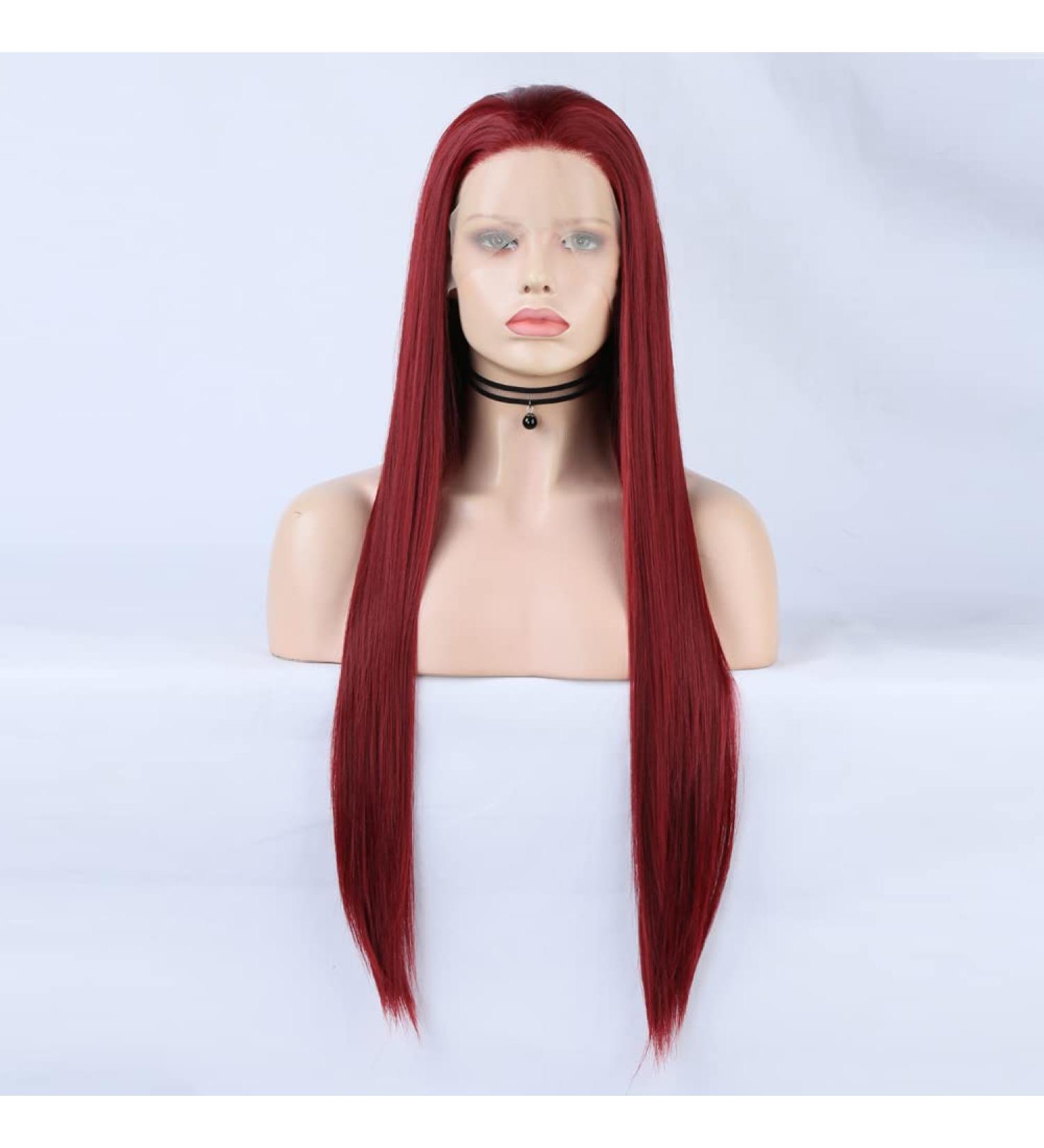 Shop Red Lace Front Wigs | Long Synthetic 150% Density Heat-Resistant 24in Burgundy Lace Wigs - Buy Online on GoSupps.com