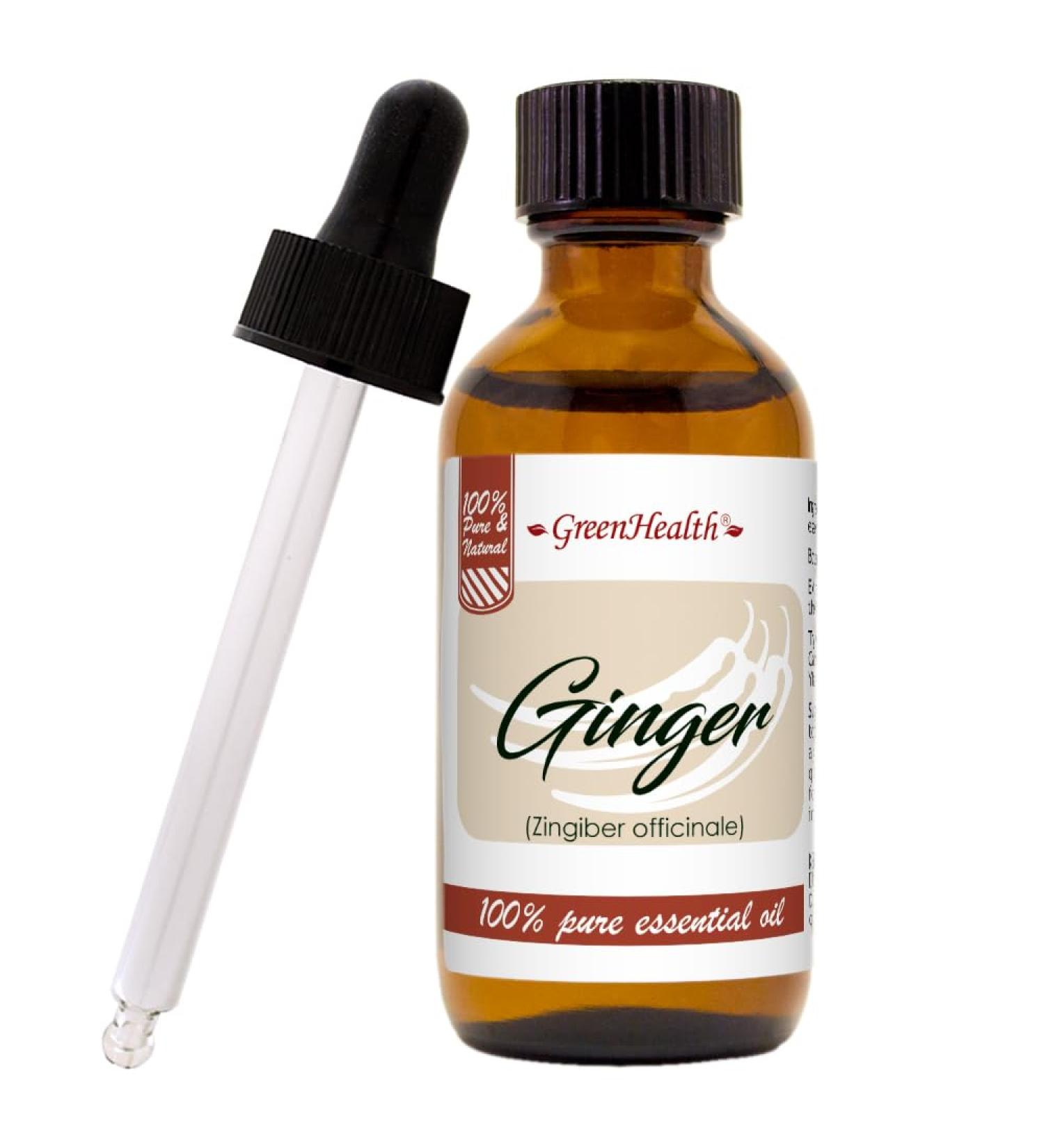 Ginger Essential Oil 2 fl oz (59 ml) Glass Bottle w/Glass Dropper 100% Pure Essential Oil GreenHealth - Buy Online on GoSupps.com