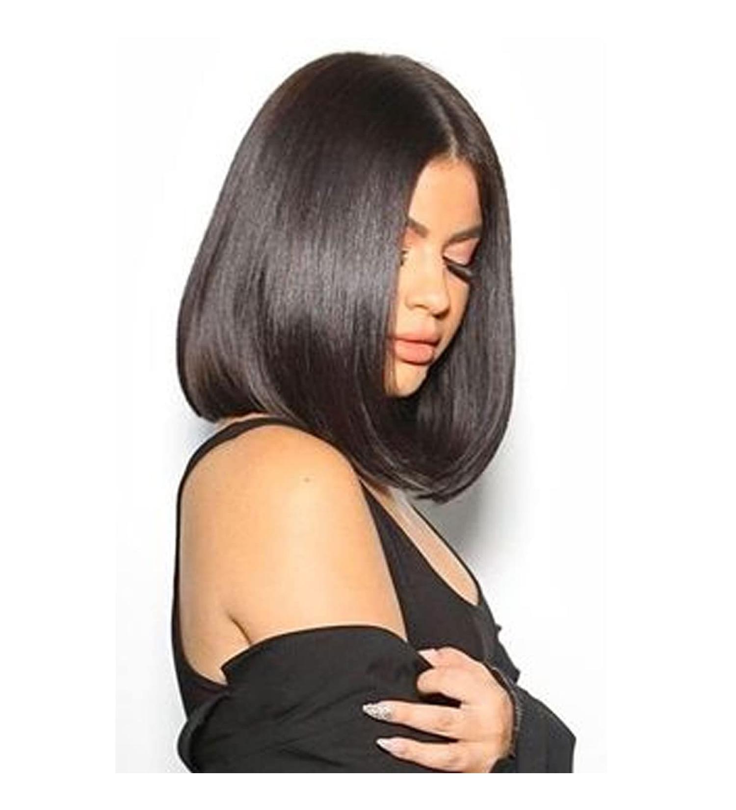 QUEENTAS 14-inch Dark Brown Short Bob Wig for White Women - Shoulder Length Synthetic Hair with Middle Part Bangs - Buy Online on GoSupps.com
