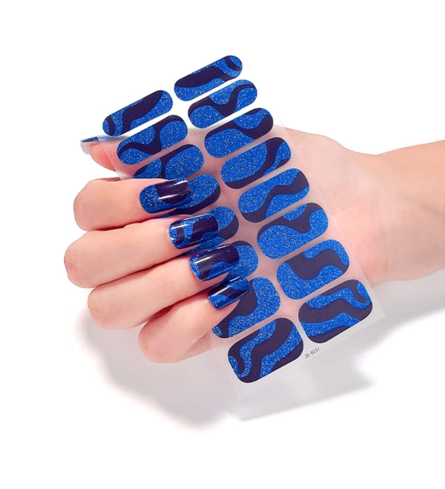 On Nail Polish Strips Glitter Starry Marble Semi Cured Gel Nail Polish Strips Gel Nail Stickers Full Nail Wraps on Nail Polish Strips Ze0237 - Buy Online on GoSupps.com