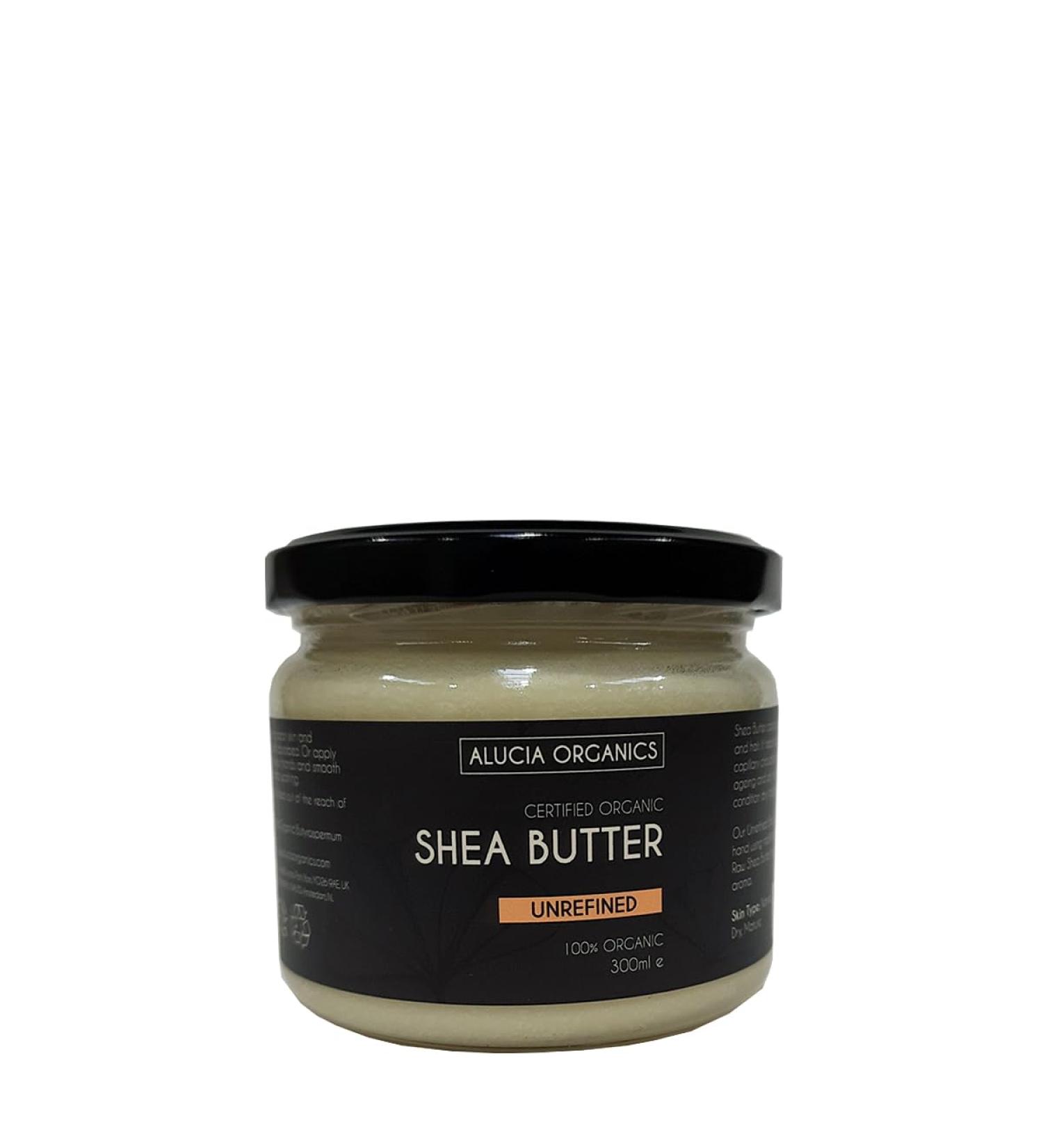 Alucia Organics Certified Organic Unrefined Raw Shea Butter 300ml - Pure Natural Unefined Raw Hand Kneaded Vegan Fragrance Free for Skin Body Hair - Buy Online on GoSupps.com