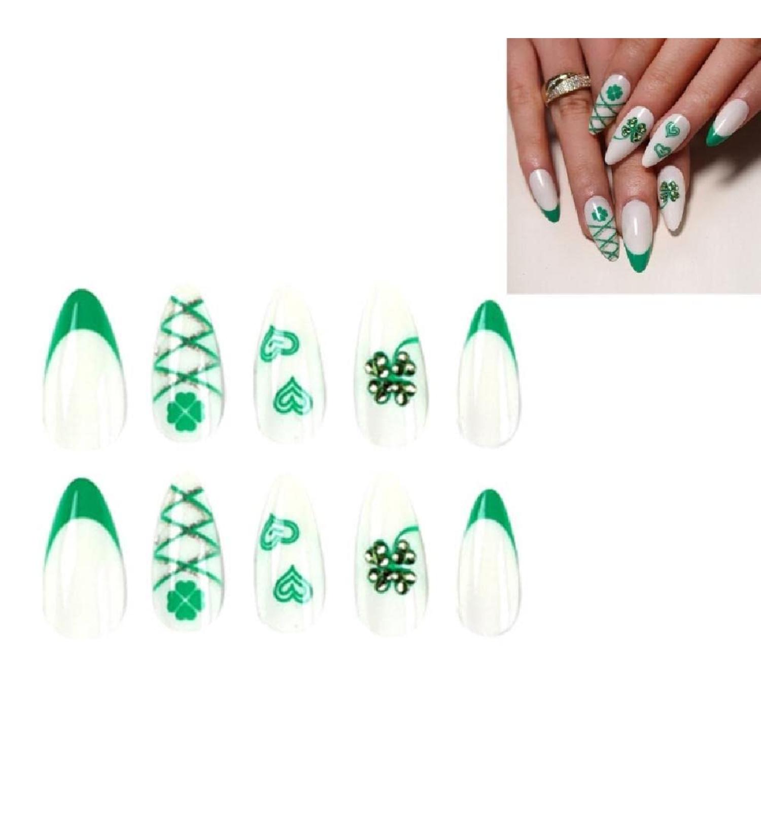 24pcs/Box Patrick's Day Love Heart Pattern with French False Tip False for Girls Long French Tip False with Designs - Buy Online on GoSupps.com