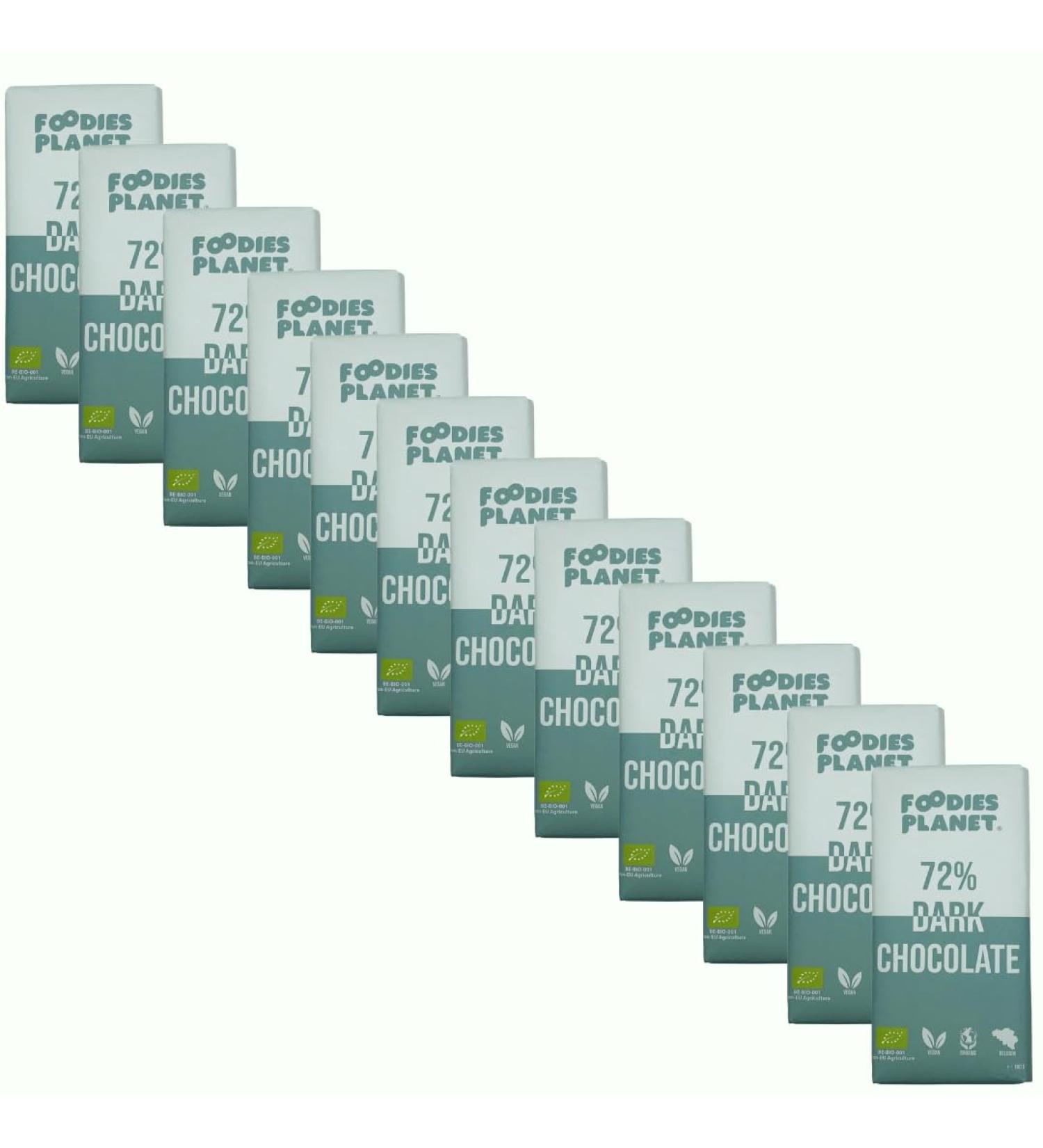  FOODIES-PLANET FOODIES-PLANET 72% pure Belgian chocolate - Vegan - Organic - 12 x 100g - Buy Online on GoSupps.com