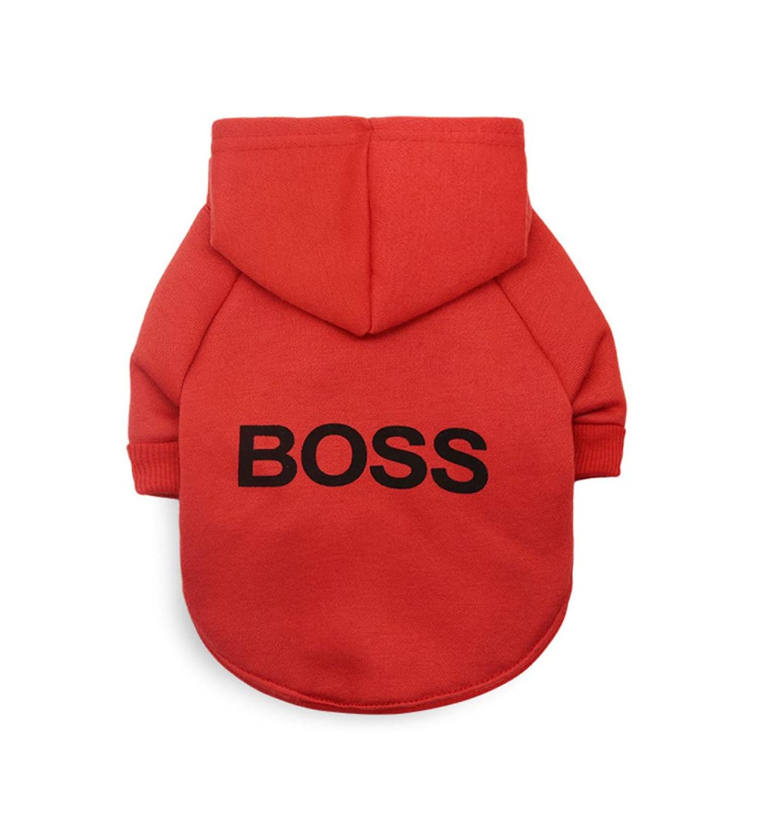 LtuzPet Dog Hoodie with Boss Print Soft Fleece Warm Dog Jacket Red X-Small