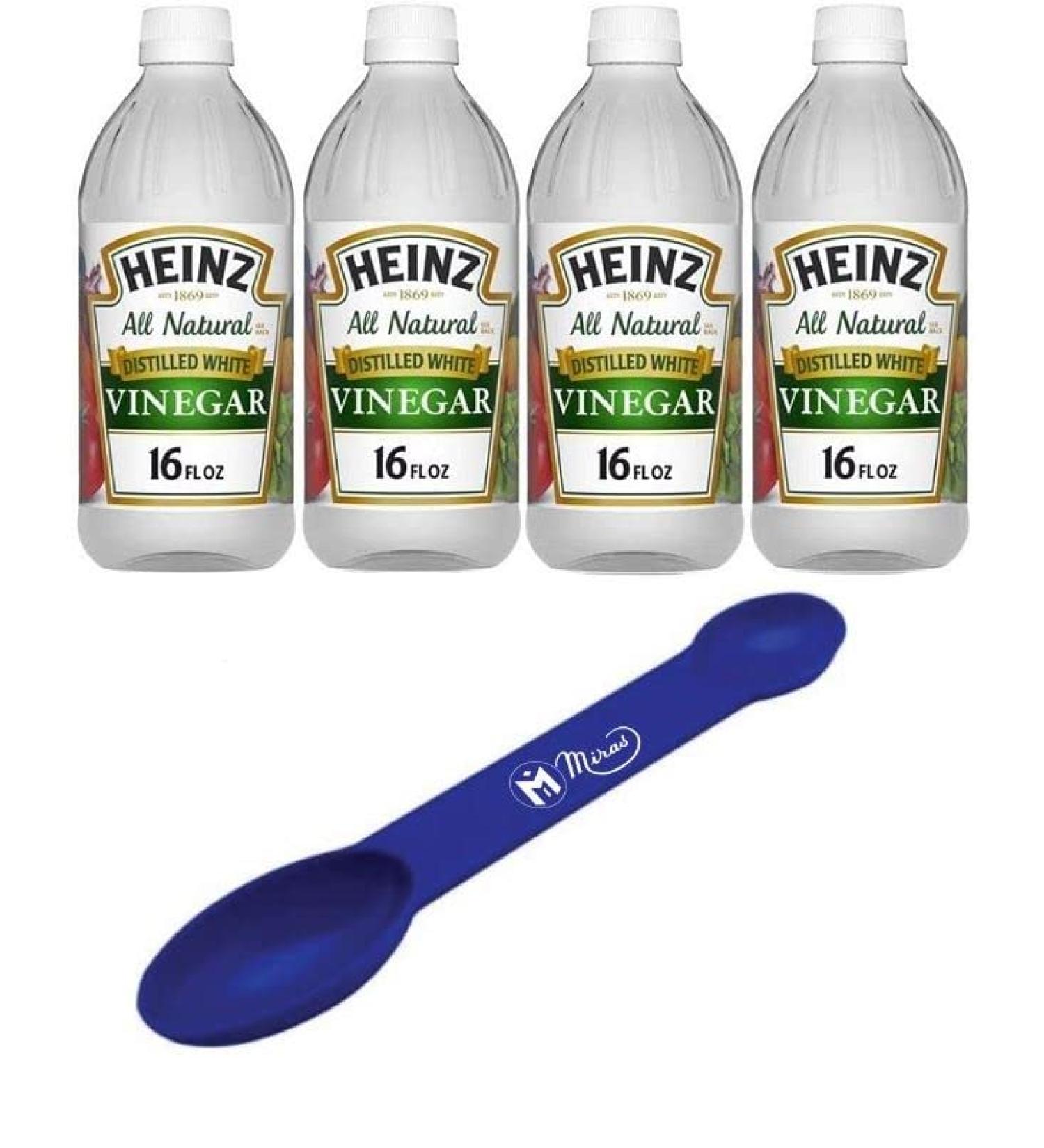 (Pack of 4) Heinz All Natural Distilled White Vinegar 16 fl oz Glass Bottles - 5% Acidity with Free Miras 2-in-1 Measuring Spoon - Buy Online on GoSupps.com