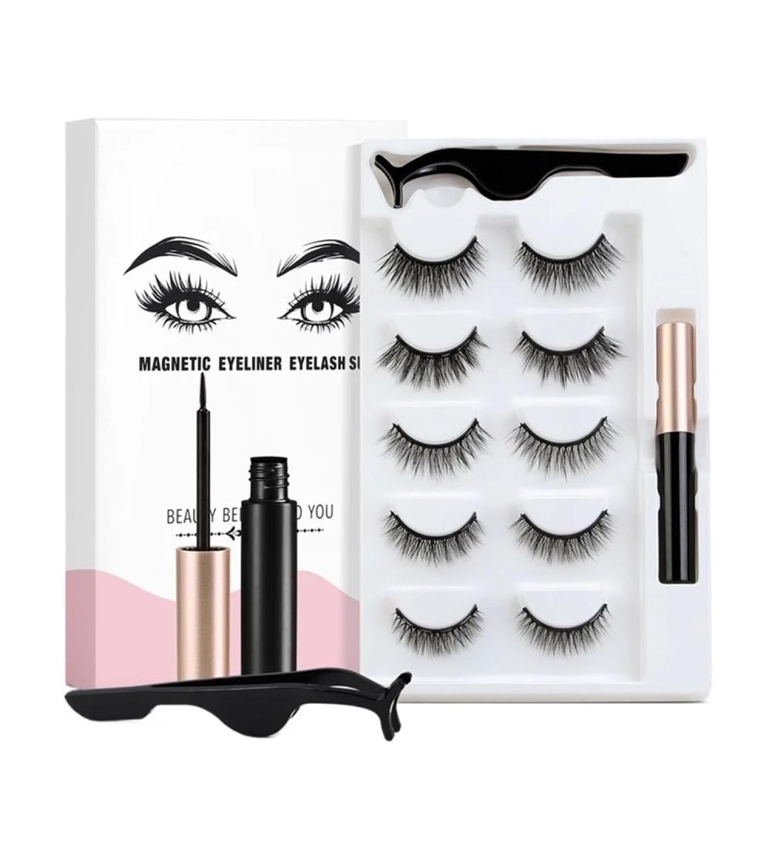 Shop 5 Pairs Magnetic Eyelashes - 3D False Mink Lashes No-Eyeliner Needed | Includes Magnet Lashes & Beauty Tweezer Set - Buy Online on GoSupps.com