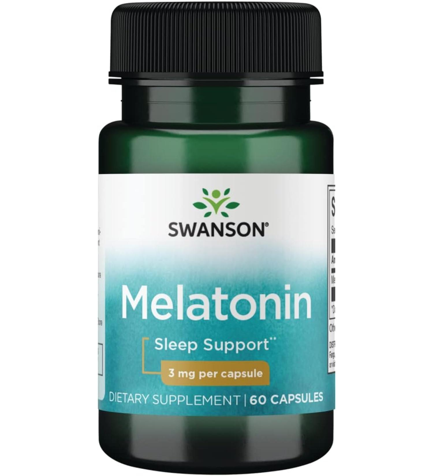 Swanson Melatonin 3 mg - 60 Capsules | Natural Sleep Aid & Restful Sleep Support - Buy Online on GoSupps.com