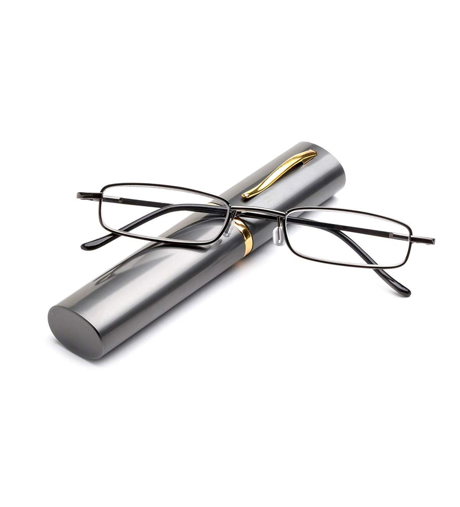 KoKoBin Metal Frame Reading Glasses +3.5 | Portable Unisex Spring Hinge Specs with Case - Gray - Buy Online on GoSupps.com