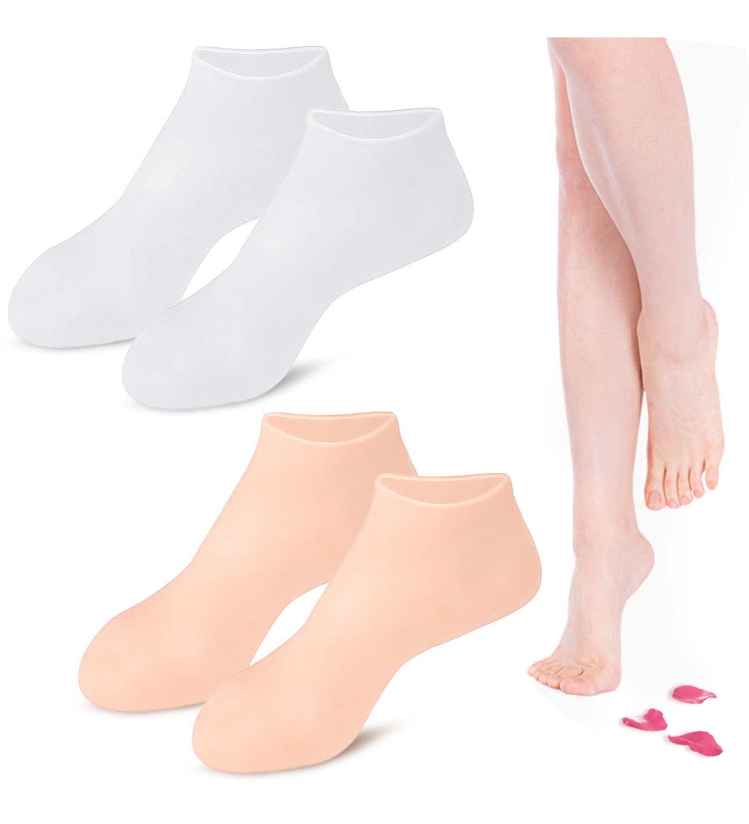 Dearbag Silicone Socks for Women - 2 Pair Anti-Slip Moisturizing Foot Spa & Cracked Heel Care - Soft Skin Color & White - Buy Online on GoSupps.com