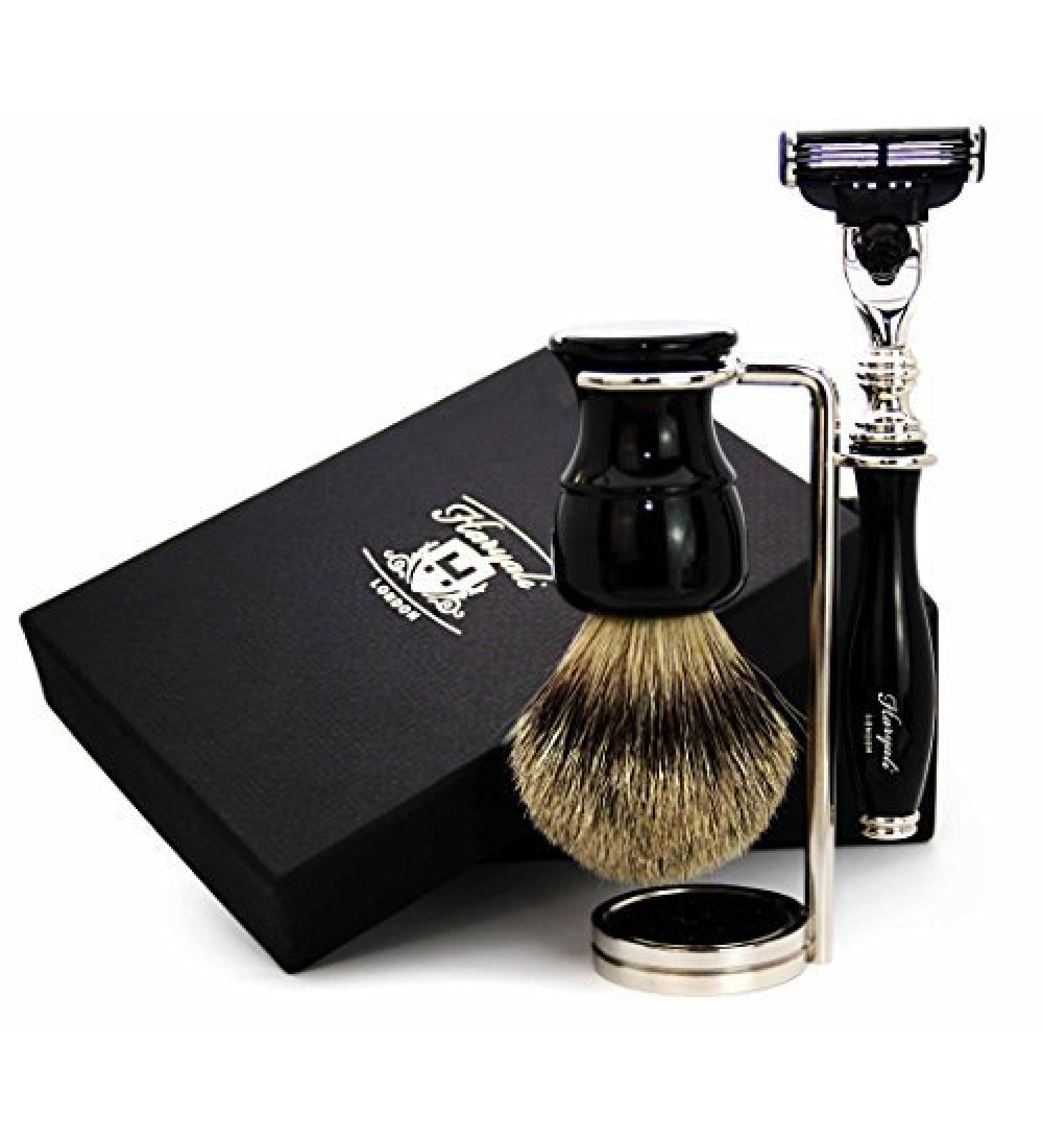 Shop Men's Shaving Kit - 3 Edge Razor Silver Tip Badger Brush & Stainless Steel Stand | Perfect Grooming Set for Men - Buy Online on GoSupps.com
