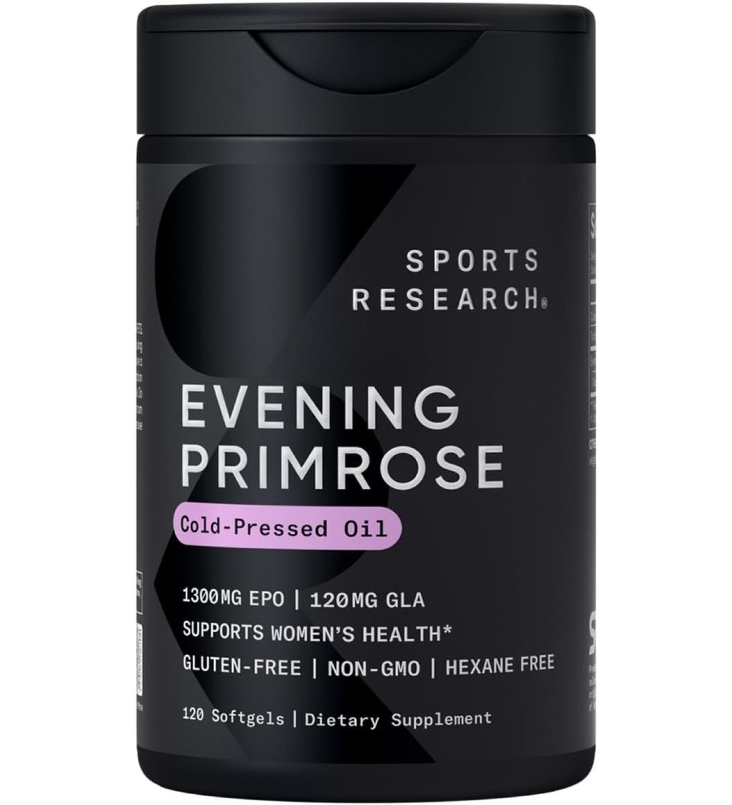 Sports Research Evening Primrose 1300mg - 120 Softgels - for Women’s Health & Skin Health - GMO GLA  - Buy Online on GoSupps.com