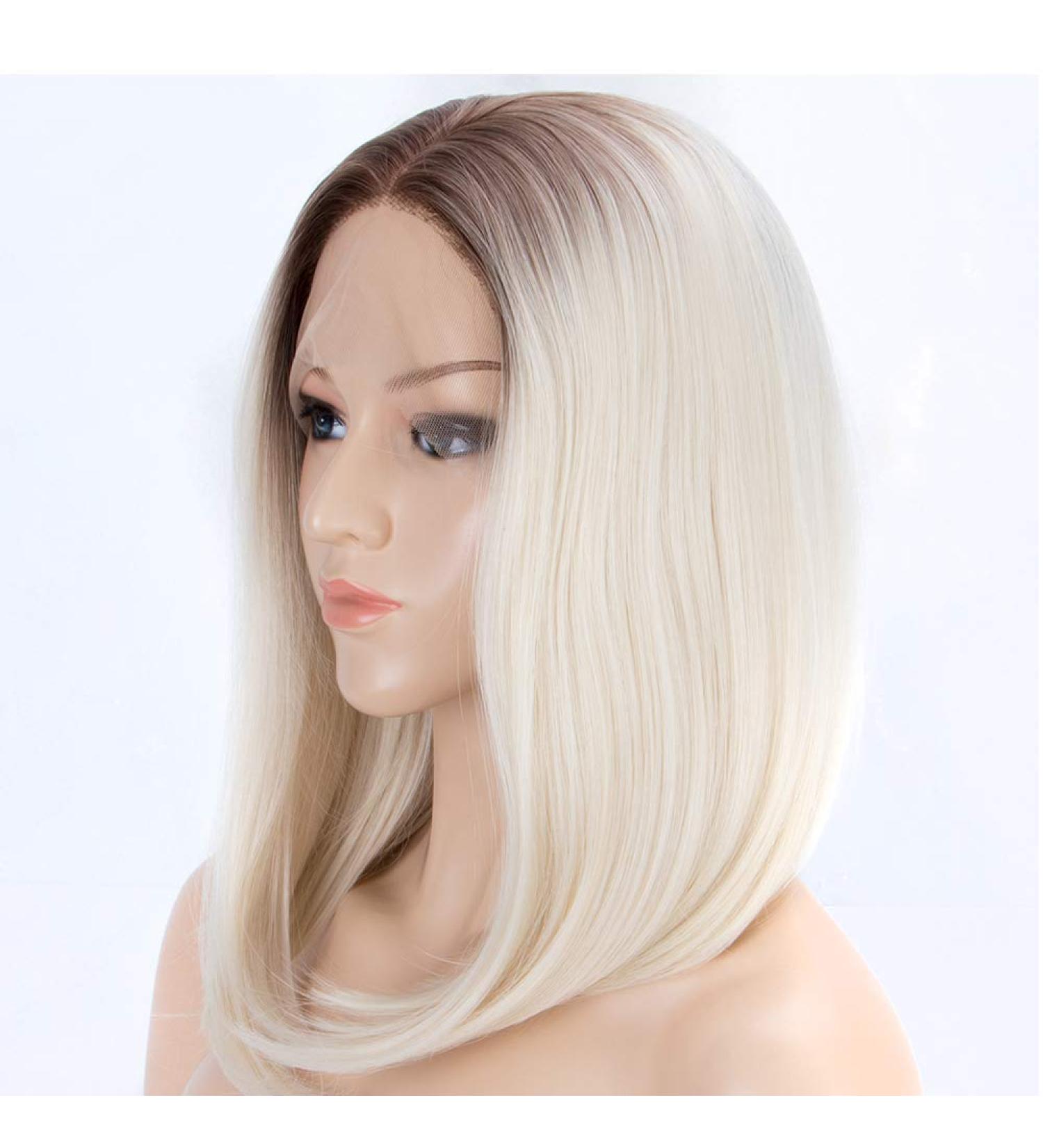 SHIYID Blonde Short Wig for Women | Synthetic Lace Front Wig with Light Brown Roots | Heat Resistant Fiber - Buy Online on GoSupps.com