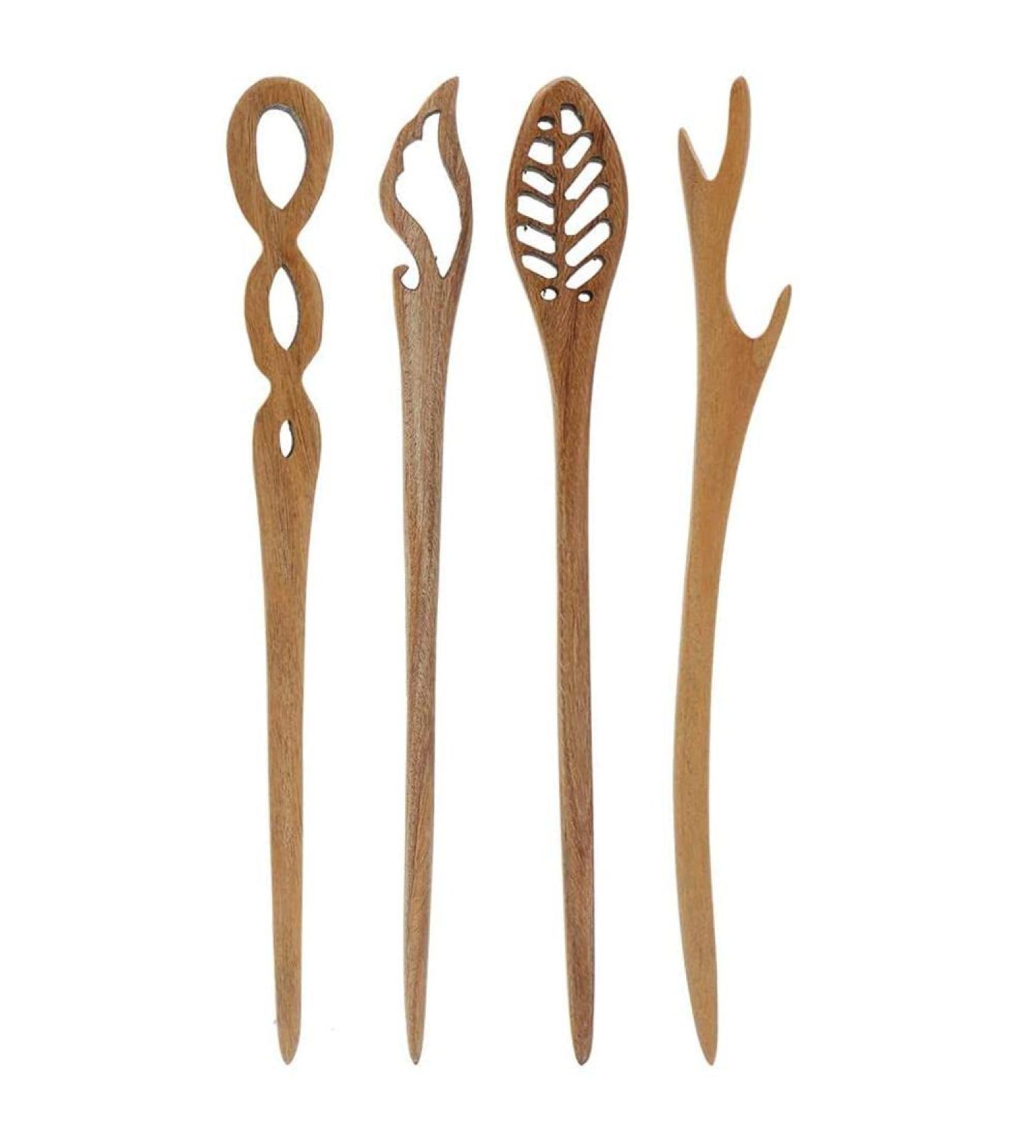 Tianbi Vintage Wooden Hair Clips | Ancient Chinese Hairpins & Forks | 4-Piece Hair Accessories for Dutt & Chignon - Buy Online on GoSupps.com