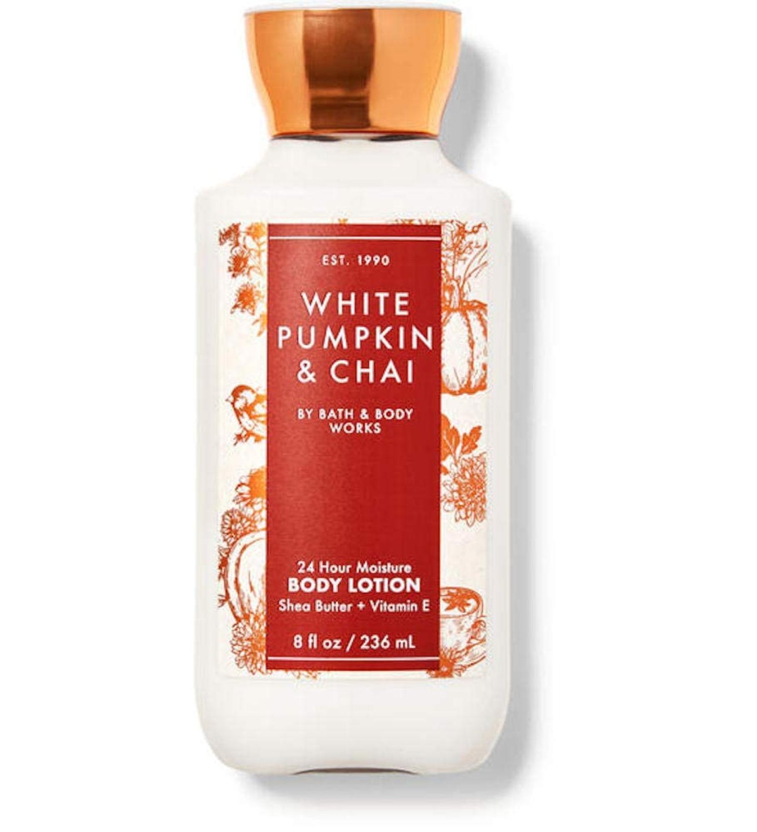 Bath and Body Works Full Size Body Care New Fall 2020 Scent - White Pumpkin & Chai - 24 Hour Moisture Body Lotion - 8 fl oz