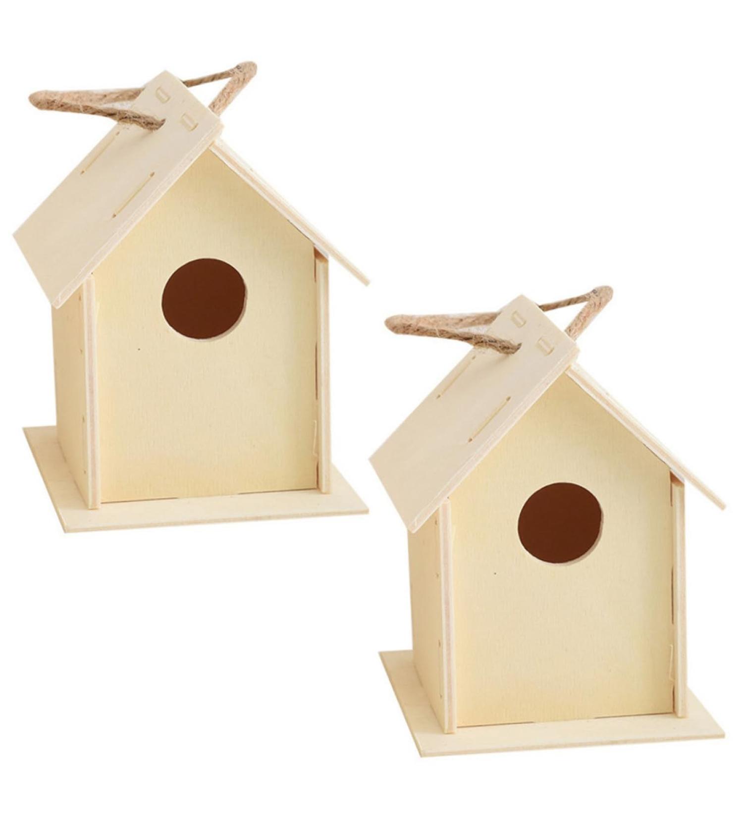 Unomor 2-Station DIY Wooden Bird Nest & House for Little Birds - Unfinished Birdhouses for Crafting - Buy Online on GoSupps.com