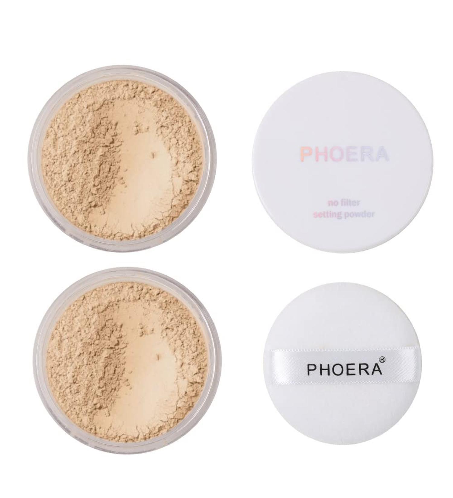 WENFENG 2 Pack PHOERA Setting Powder: Oil Control, Brightens Skin, Covers Blemishes, Whitens Face, Long-lasting Makeup, Includes 2 Velour Powder Puffs - 102 Cool Beige - Buy Online on GoSupps.com