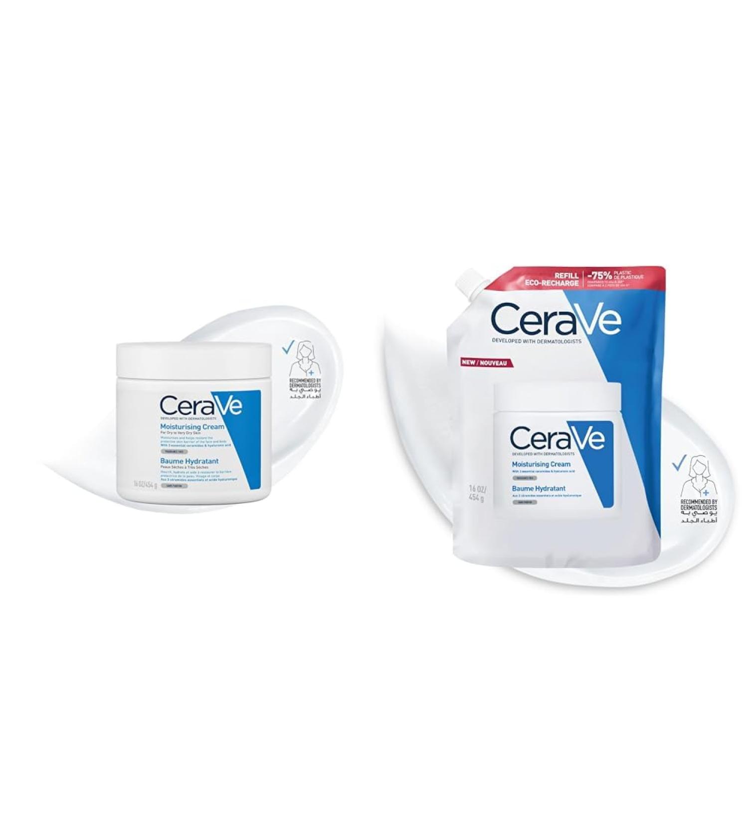 CeraVe - Baume Hydratant Corps et Visage - Peau S che Tr s S che et Atopique - 48H d'Hydratation - Acide Hyaluronique + 3 C ramides - Texture Riche Non Collante Non Com dog ne - 454g + co-Recharge - Buy Online on GoSupps.com