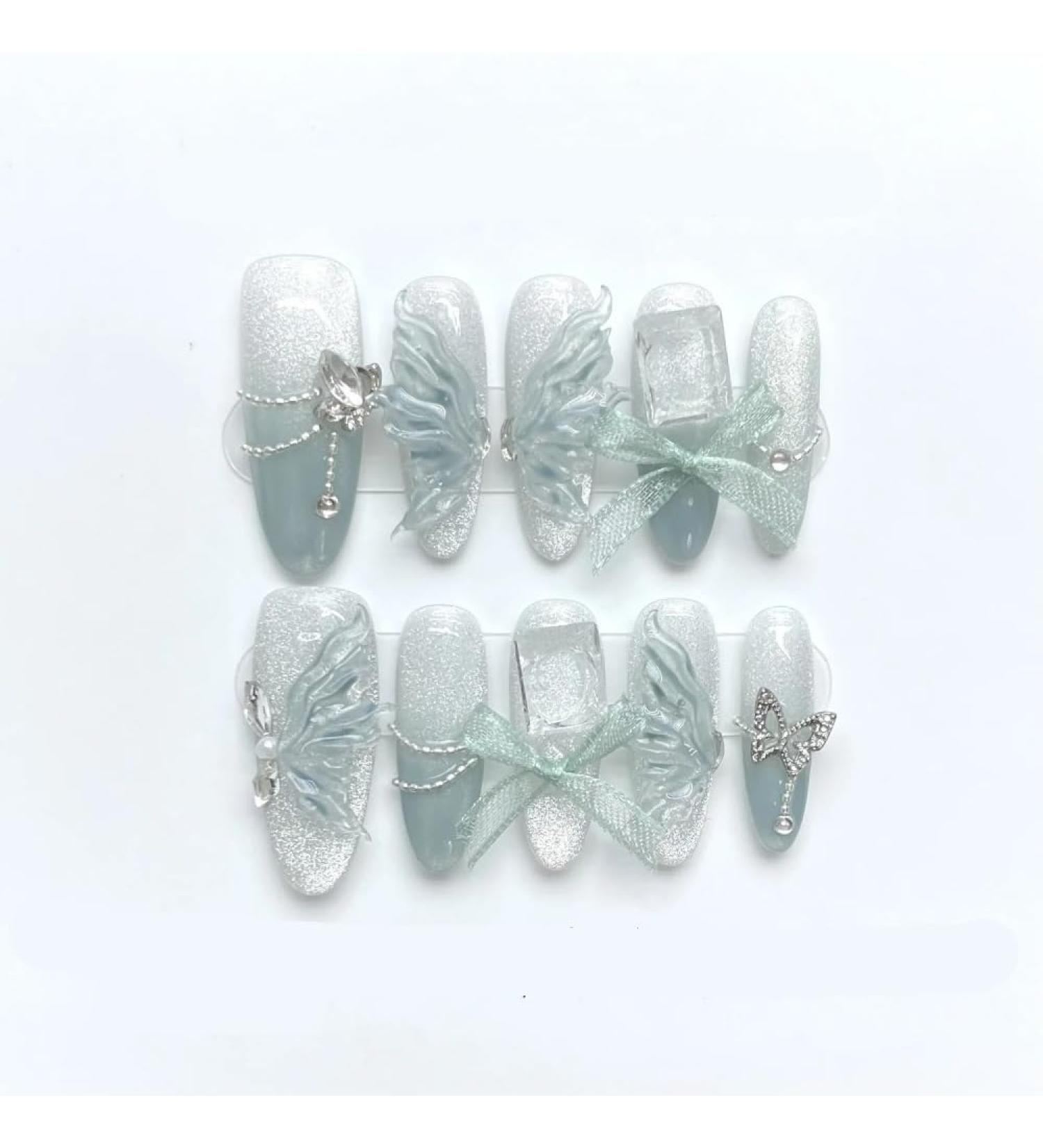 10 Piece Set of Handmade Wearable Nails Fake Nails Ballet Dance Long Press Nail Art Patches(Color:5 Size:S) - Buy Online on GoSupps.com